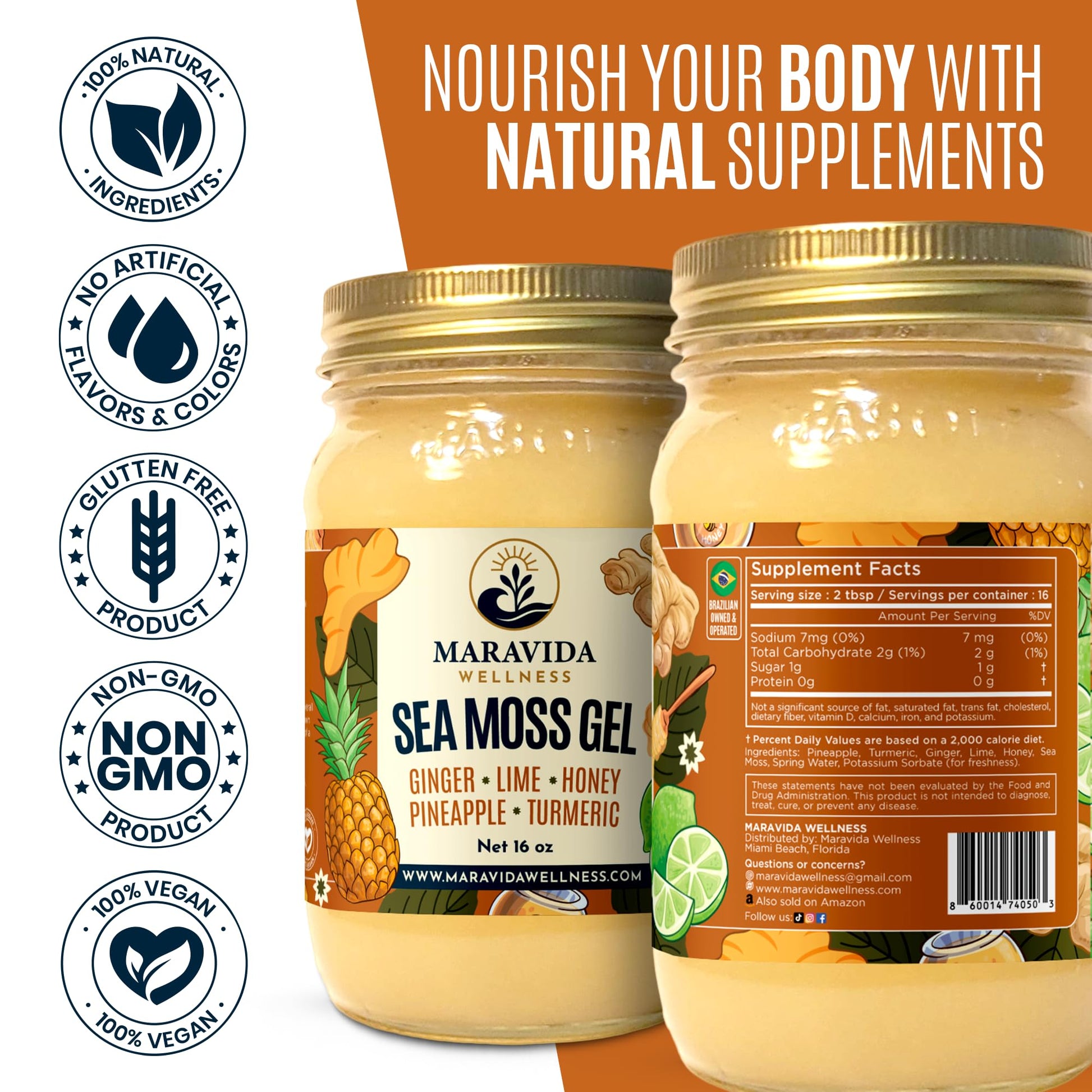 Maravida Wellness Sea Moss Gel – Pineapple, Lime, Honey, Ginger & Turmeric – 100% Natural Raw Organic Irish Moss – 16oz Jar – Premium Superfood for Everyday Wellness Maravida Wellness buy supplements canada