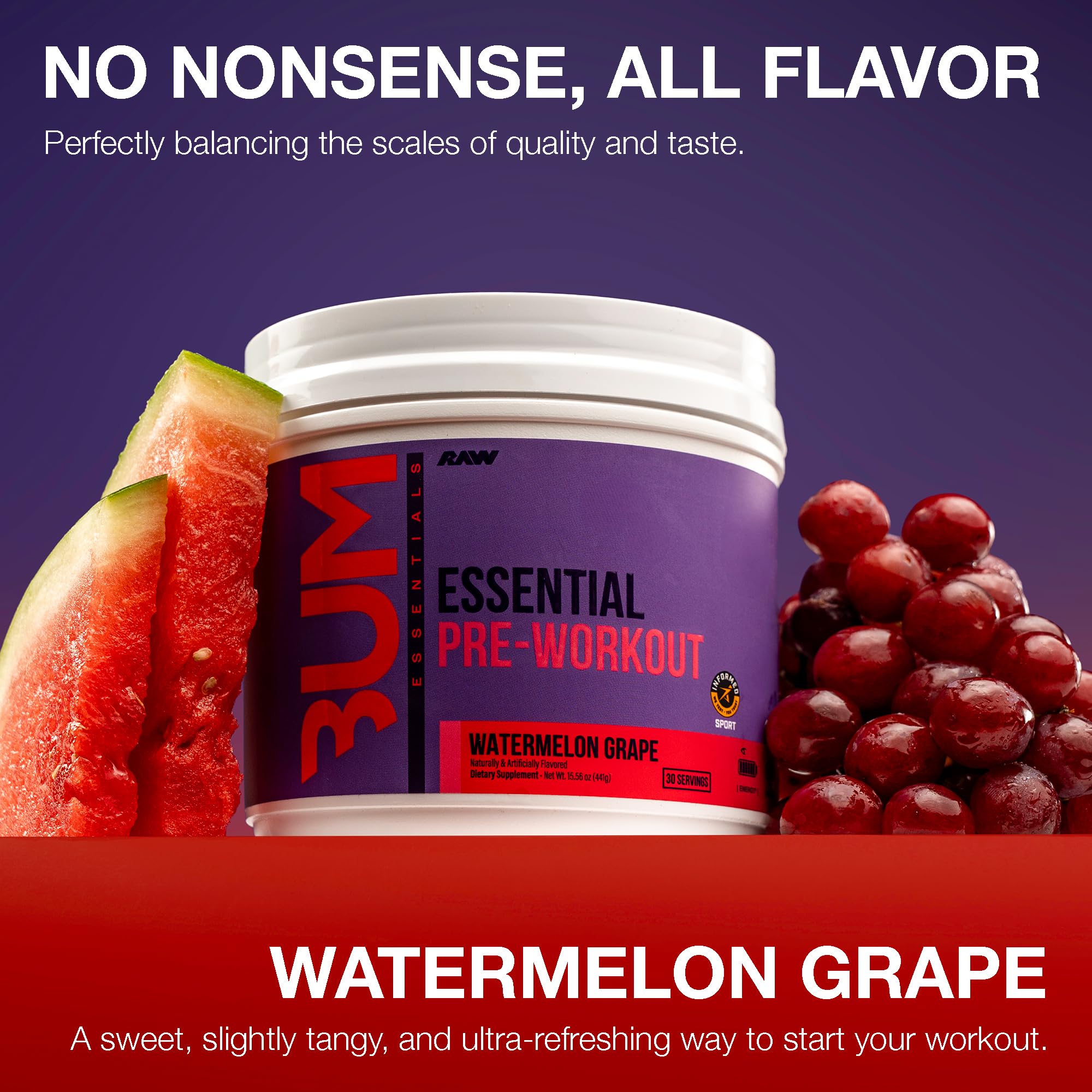 RAW Essential Pre-Workout Powder (Watermelon Grape) - Chris Bumstead Sports Nutrition Supplement for Men & Women - Preworkout Energy Powder with Caffeine, L-Citrulline, RAW buy supplements canada