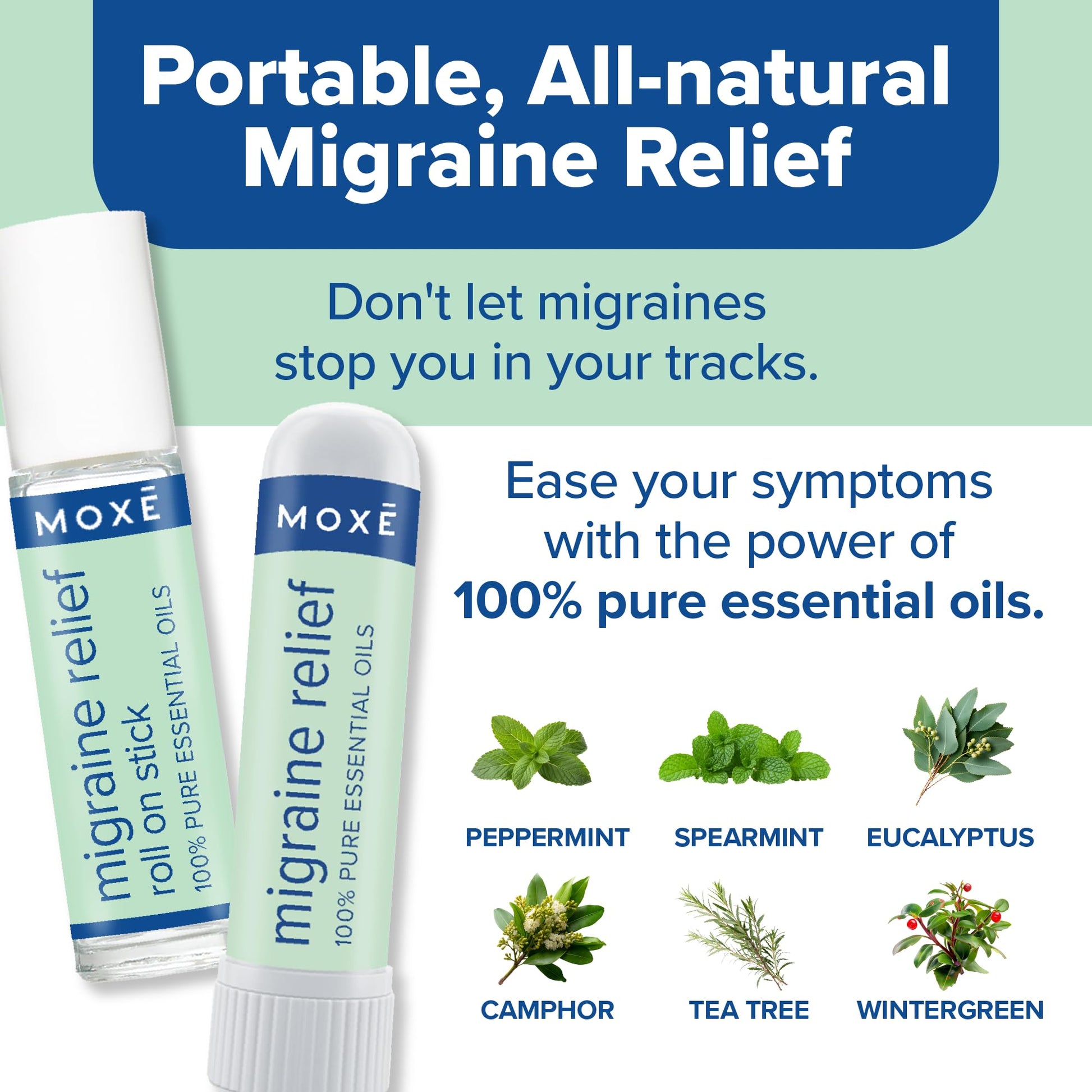 MOXE Migraine Rollon Stick & Nasal Inhaler, Fast Cooling Comfort for Headaches & Tension, Non-Medicated Soothing Vapors, Peppermint, Eucalyptus, and Other Essential Oils, Metal Roller, Made in USA MOXE buy supplements canada
