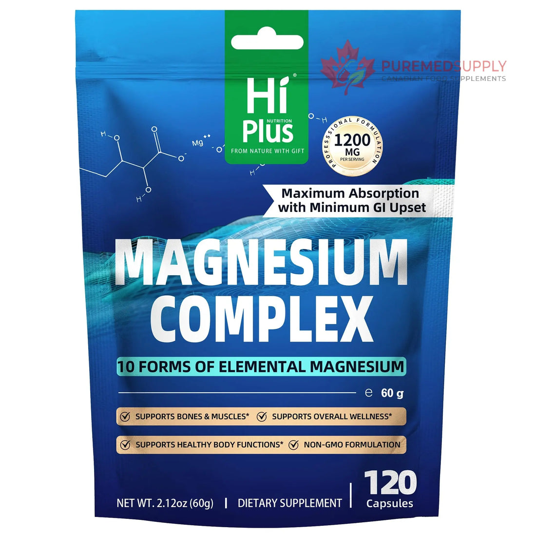 Magnesium Complex Supplement with 10 Forms of Elemental Magnesium, 1200 mg per Serving, Magnesium Glycinate, Citrate, Malate & Taurate, High Absorption Vegan Capsules, Non-GMO HiPlus buy supplements canada