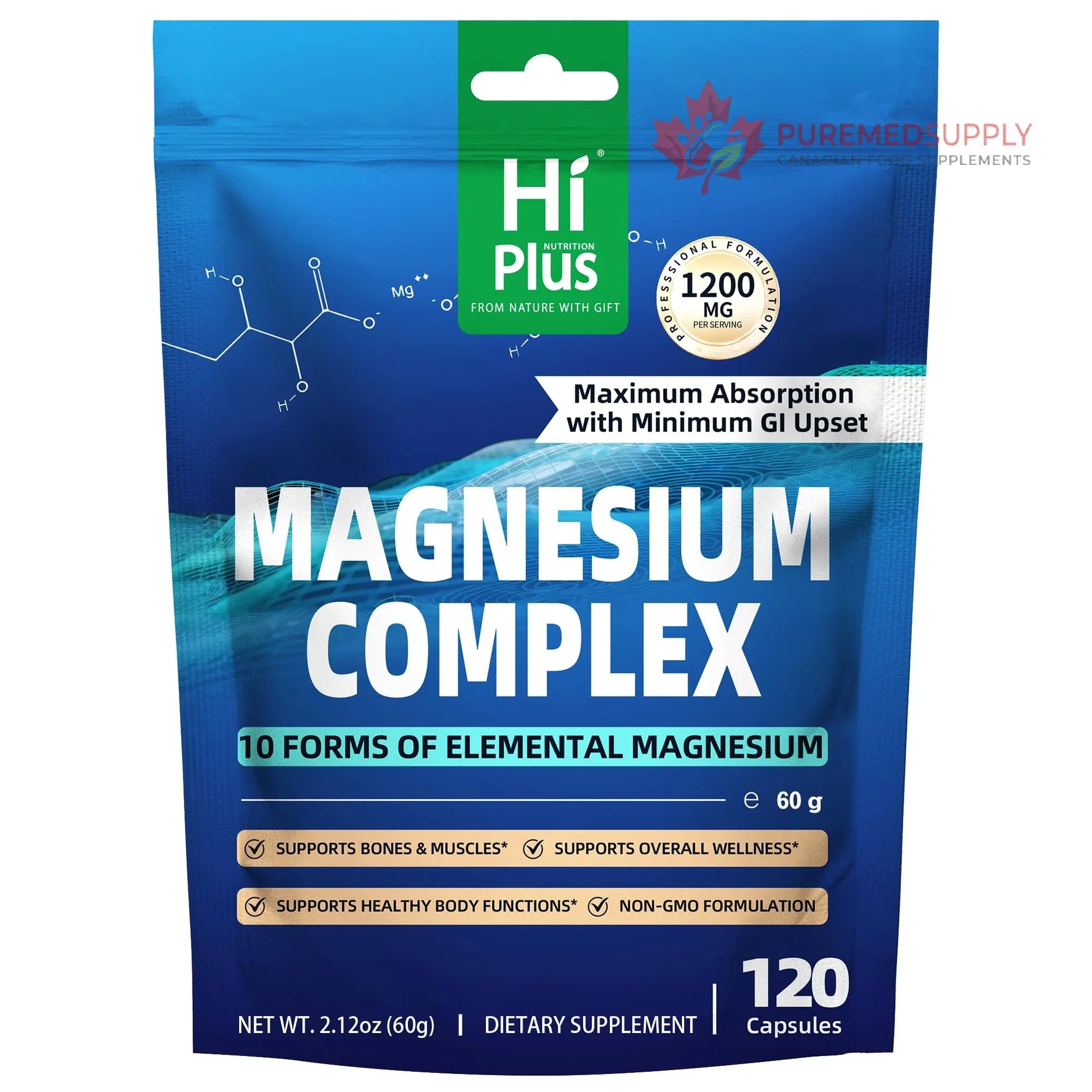 Magnesium Complex Supplement with 10 Forms of Elemental Magnesium, 1200 mg per Serving, Magnesium Glycinate, Citrate, Malate & Taurate, High Absorption Vegan Capsules, Non-GMO HiPlus buy supplements canada