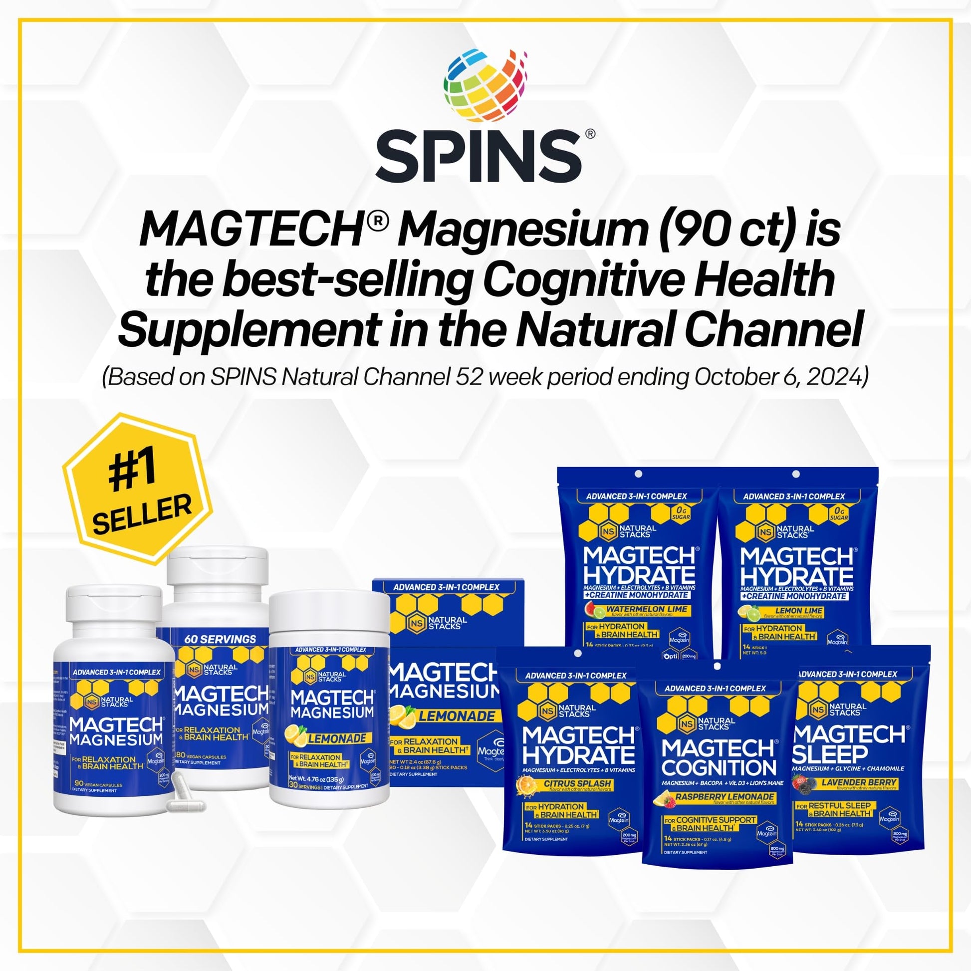 NATURAL STACKS Magtech Magnesium Hydrate + Creatine - Sugar Free Electrolyte Drink - Magtein Magnesium L-Threonate, Glycinate & Taurate - Supports Hydration & Cellular Energy - 14 Hydration Packets NATURAL STACKS buy supplements canada