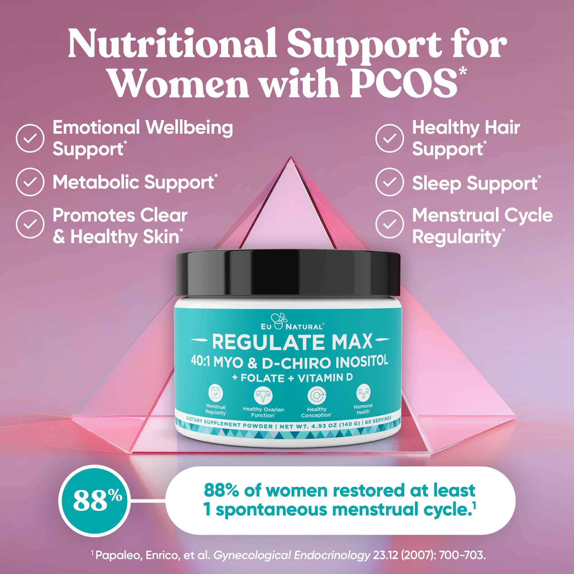 Eu Natural Regulate MAX Myo-Inositol & D-Chiro Inositol Supplement Powder for Women with Vitamin D & Folate Nutritional Support, Hormone Balance & Fertility Support, Unflavored 60 Servings Eu Natural buy supplements canada