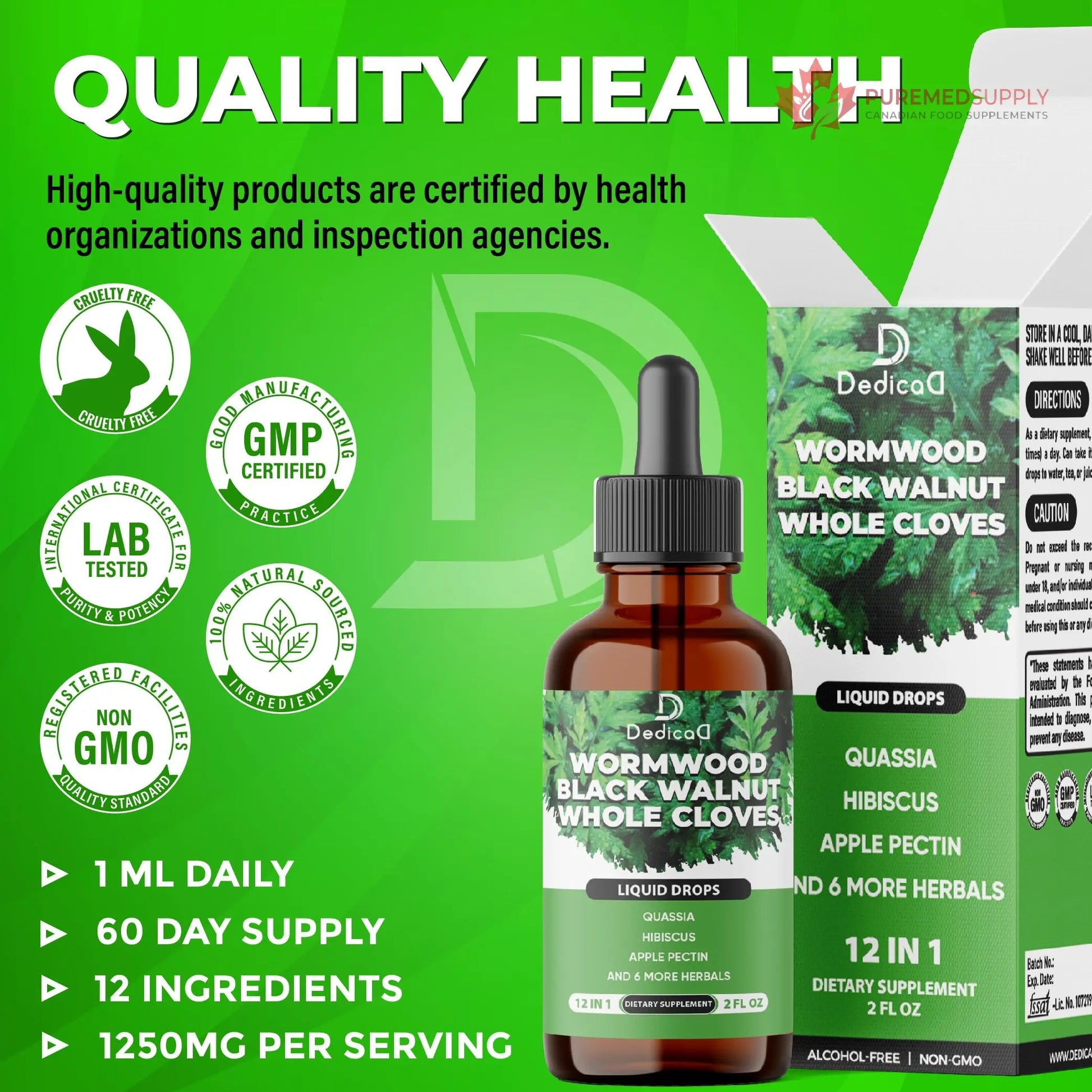 DEDICAD 12in1 Wormwood Liquid Drops - Black Walnut Wormwood Tincture Liquid Extract Whole Cloves and 9 More Herbs - 60 Days Supply DEDICAD buy supplements canada