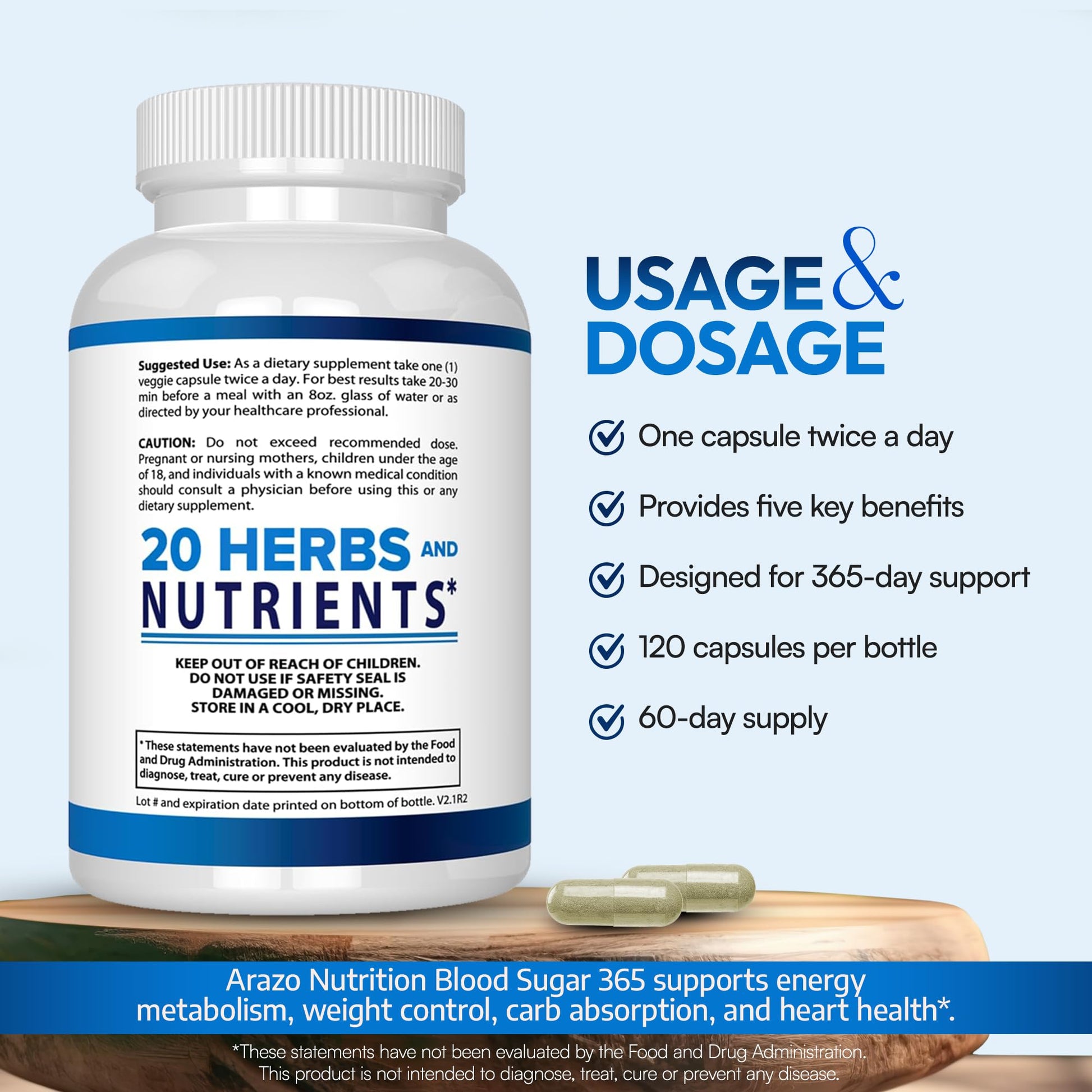 Arazo Nutrition Blood Sugar 365 Supplement – Supports Healthy Energy Levels - 120 Herbal Pills - 60 Day Supply Aus Healthcare buy supplements canada