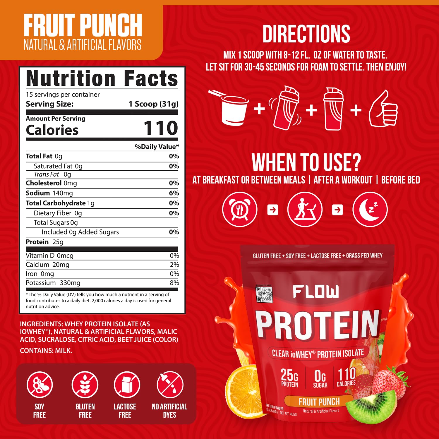 Flow Supps Clear Whey Isolate Protein Powder, Fruit Punch - 15 Servings, 25g Protein Flow Supplements buy supplements canada