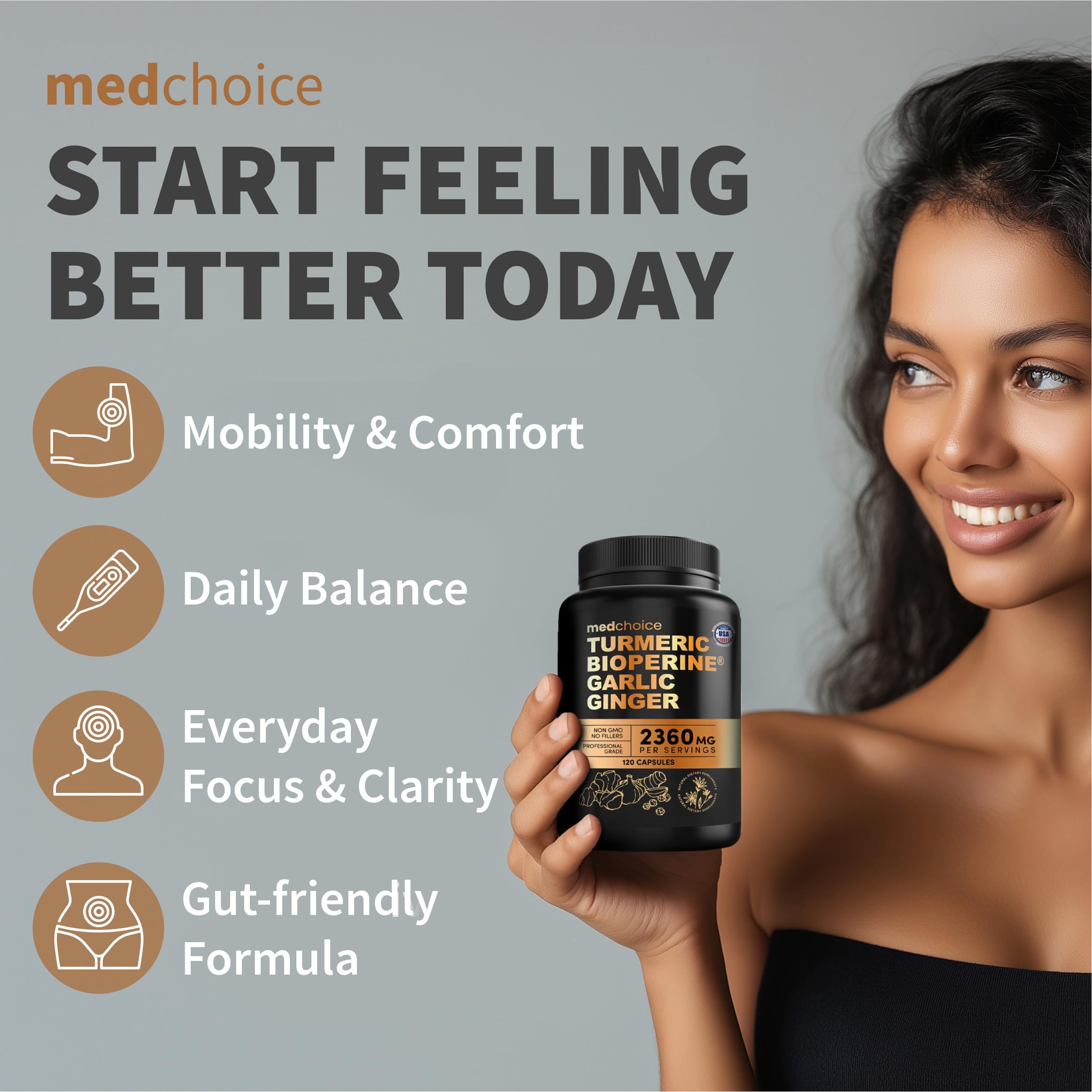 4-in-1 Turmeric Joint Support Supplements with Garlic and BioPerine - 2360 mg High Potency Herbal Blend for Mobility, Everyday Flexibility, Digestive Comfort MEDCHOICE buy supplements canada