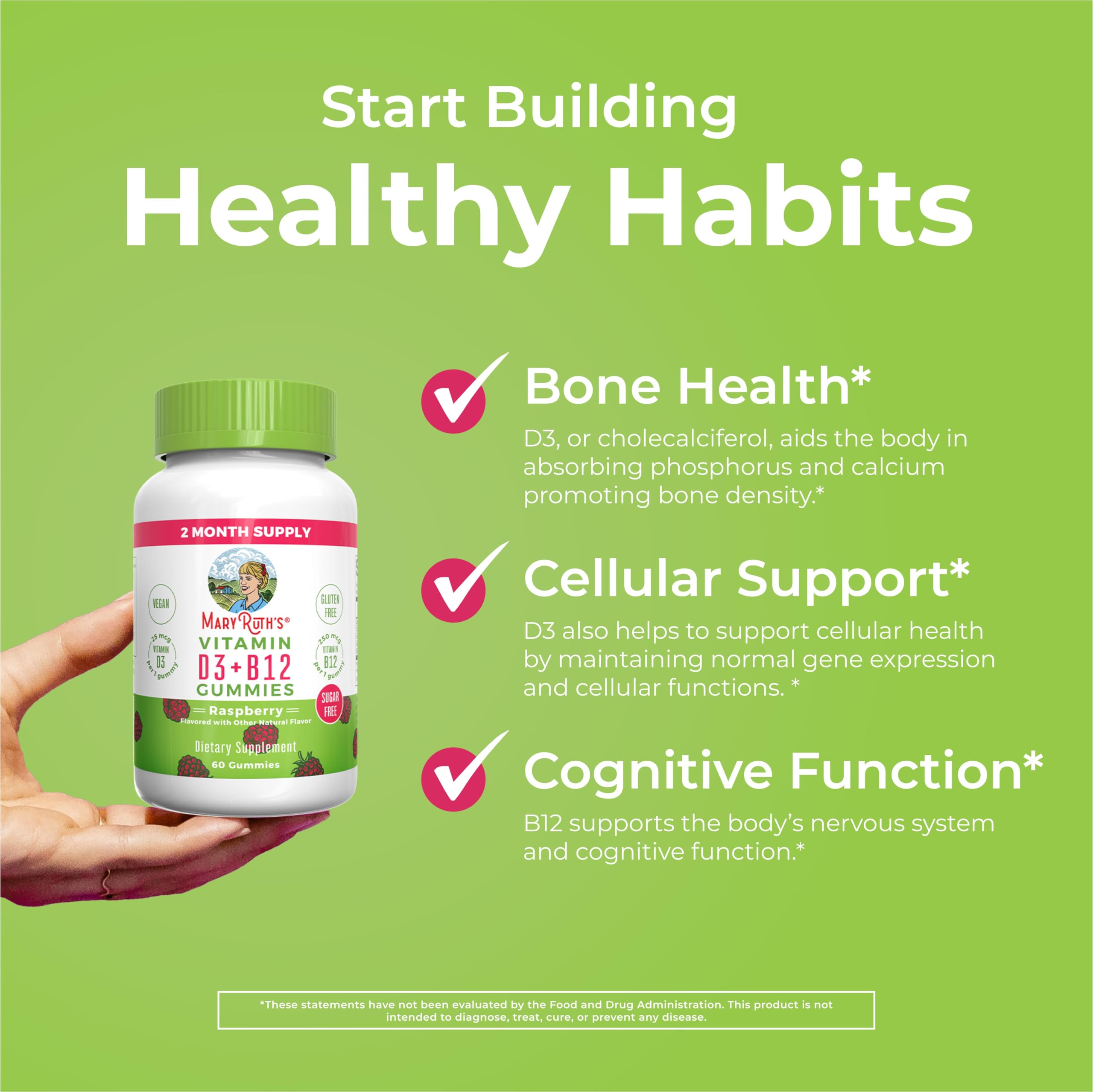 MaryRuth Organics Sugar Free | 2 Month Supply | Vitamin D & B12 Vitamin Supplements for Adults & Kids | Bone Health | Immune Support | Vegan | Non-GMO | 60 Servings MARYRUTH'S buy supplements canada