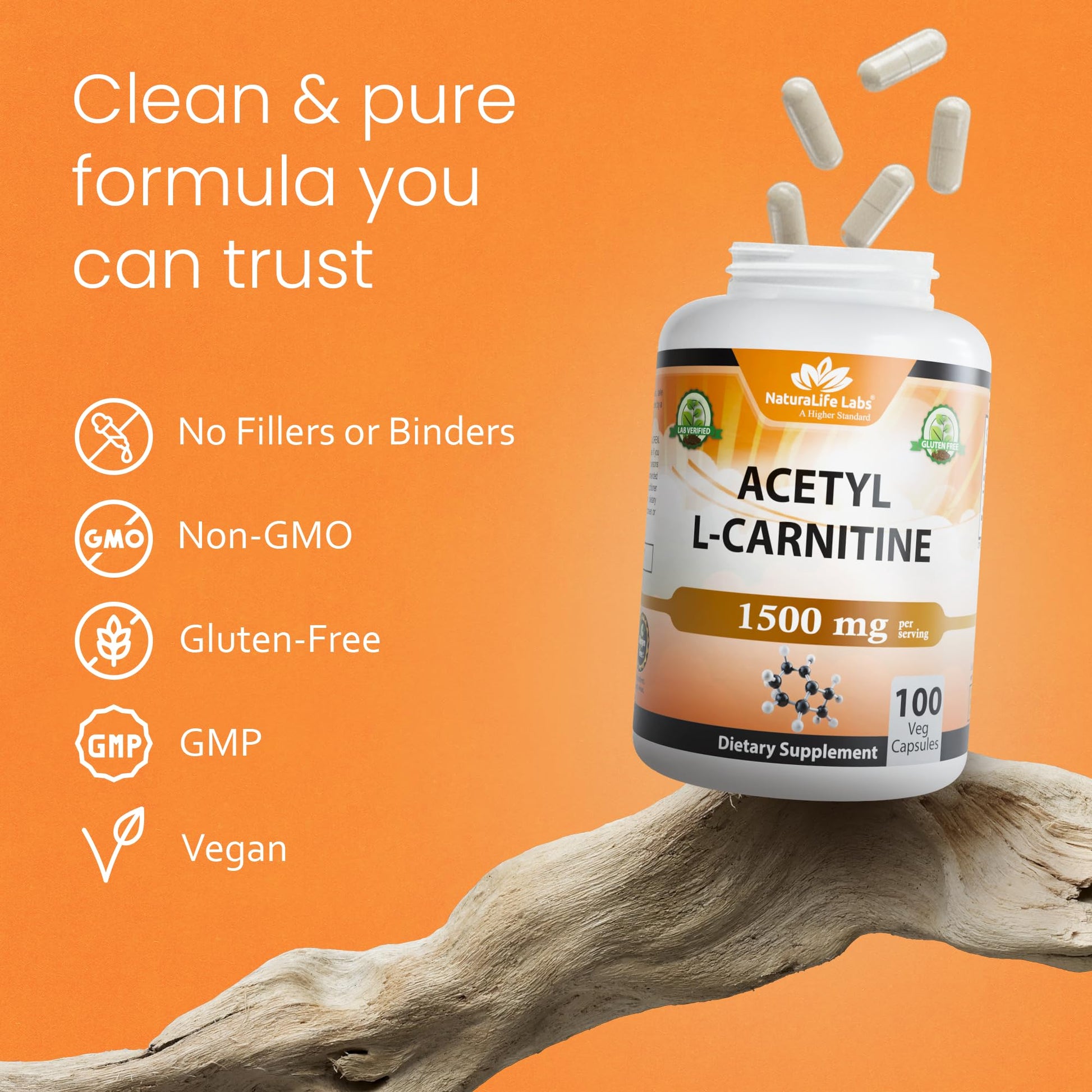 NaturaLife Labs Acetyl L-Carnitine (ALCAR) 1500 mg per Serving – 100 Capsules – Non-GMO, Gluten-Free, Vegan NaturaLife Labs buy supplements canada