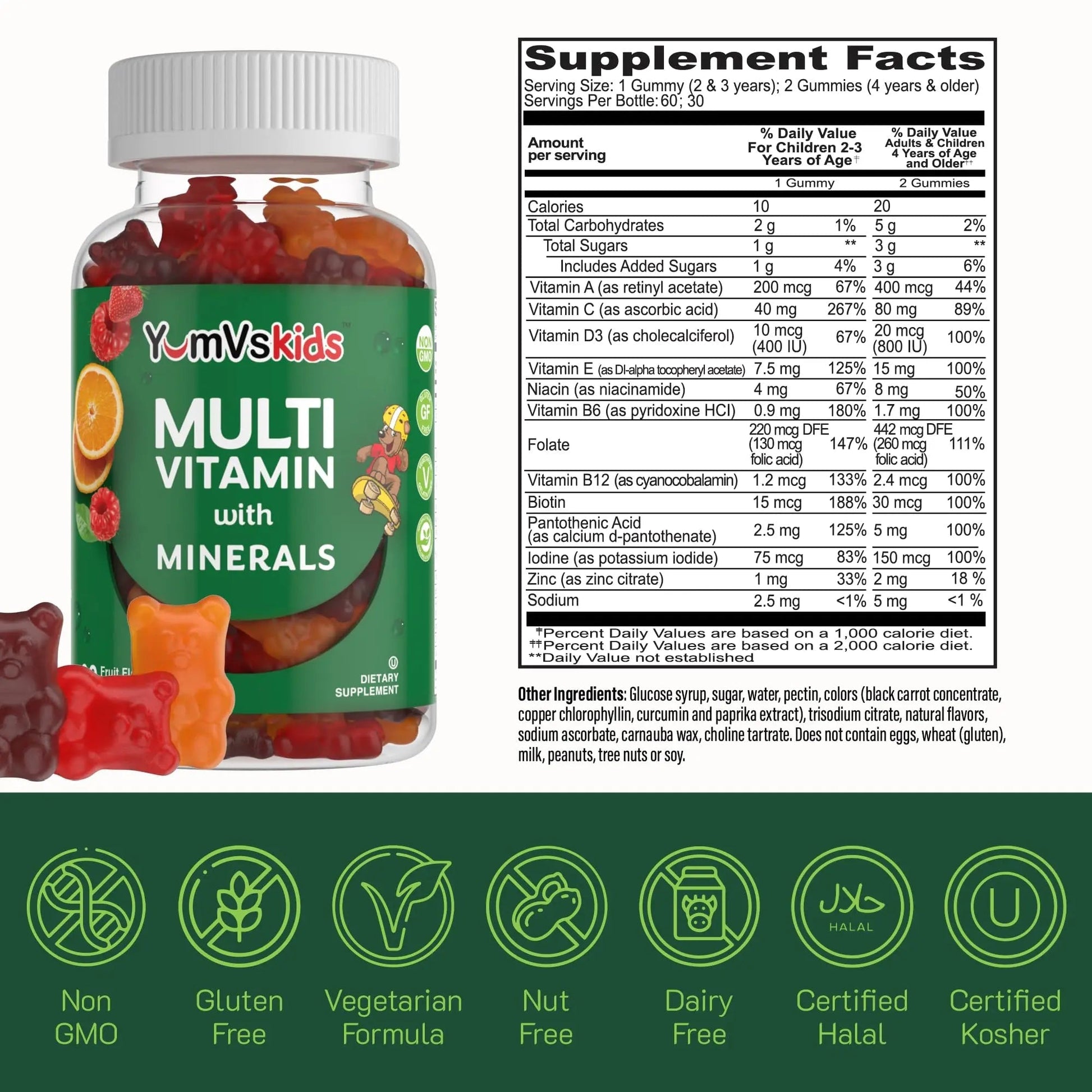 YumVs Kids Multivitamin Gummies - Fruit Flavored Chewable Children's Multivitamin - Kids Vitamins Multivitamin Gummy with 12 Minerals & Vitamins A C D3 E B6 B12 YUM-V'S buy supplements canada