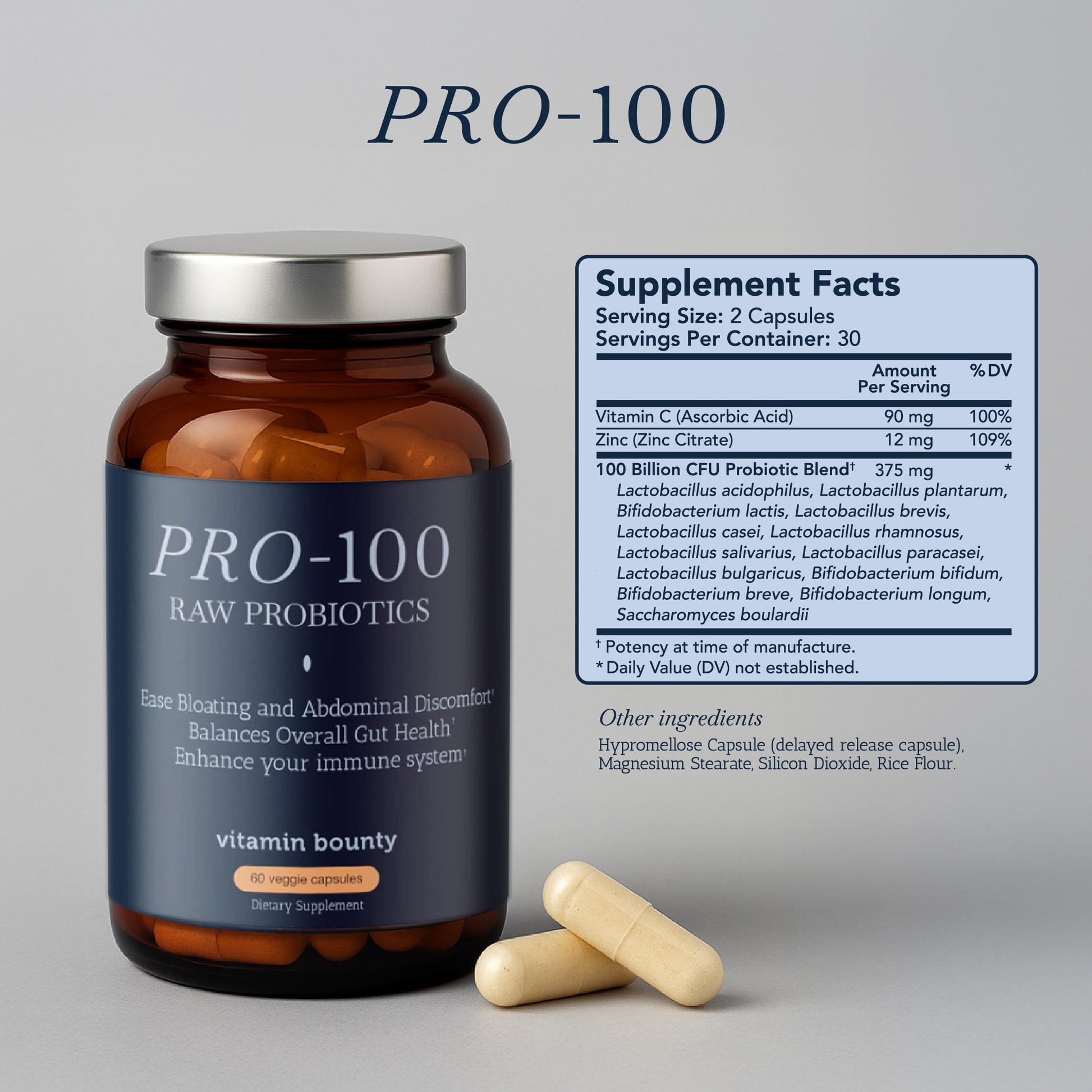 Vitamin Bounty Pro-100 Probiotic 100 Billion CFU - 13 Strains for Digestive Health & Immune Support - High Potency Probiotics for Women & Men - Delayed Release Capsules for Gut Health - 60 Count Vitamin Bounty buy supplements canada