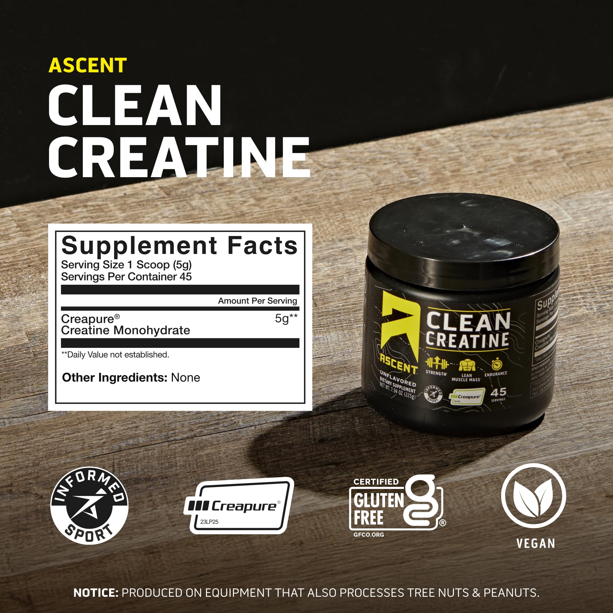 Ascent Clean Creatine Monohydrate Powder - 5G Per Serving, Creapure Supplement - Unflavored, 45 Servings Ascent buy supplements canada