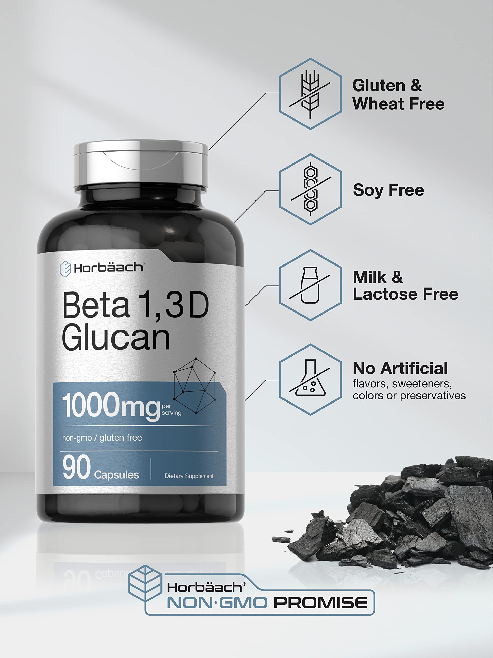 Beta Glucan 1 3D 1000 mg | 90 Capsules | Beta 1,3, 1,6 D Glucan | Non-GMO, Gluten Free Horbäach buy supplements canada