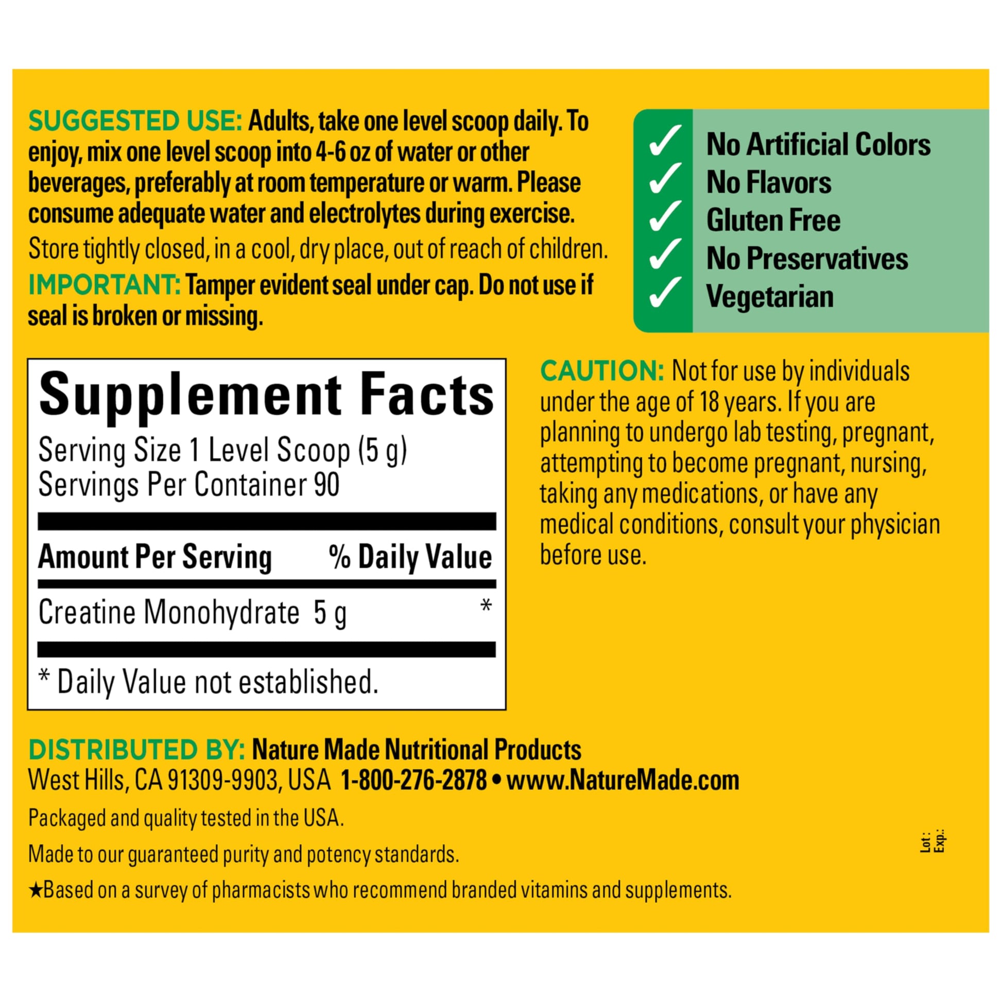 Nature Made Micronized Creatine Monohydrate Powder 5 g per Serving, Unflavored Drink Mix Powder, Muscle Support, 450 g, 90 Day Supply Nature Made buy supplements canada