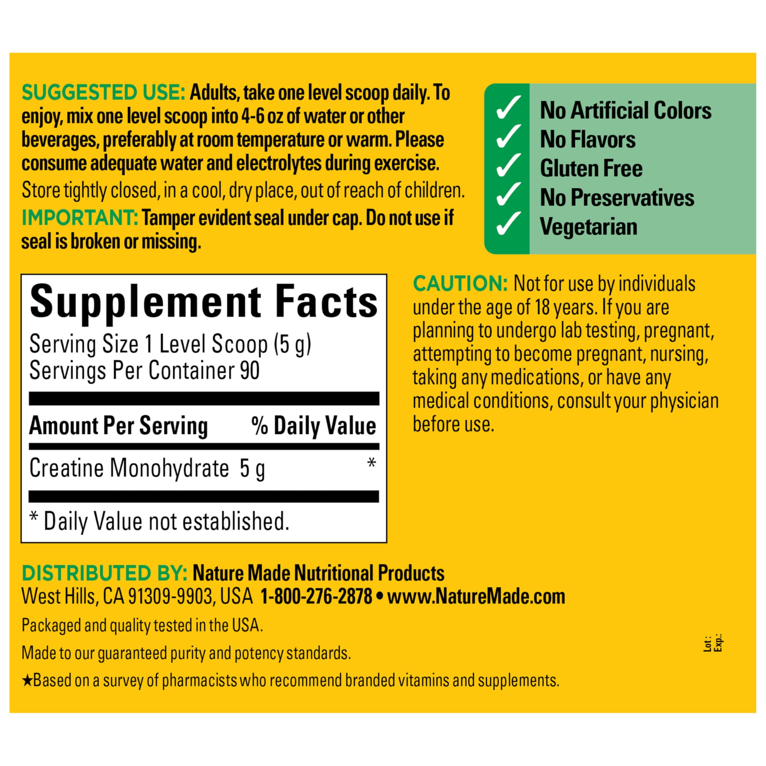 Nature Made Micronized Creatine Monohydrate Powder 5 g per Serving, Unflavored Drink Mix Powder, Muscle Support, 450 g, 90 Day Supply Nature Made buy supplements canada