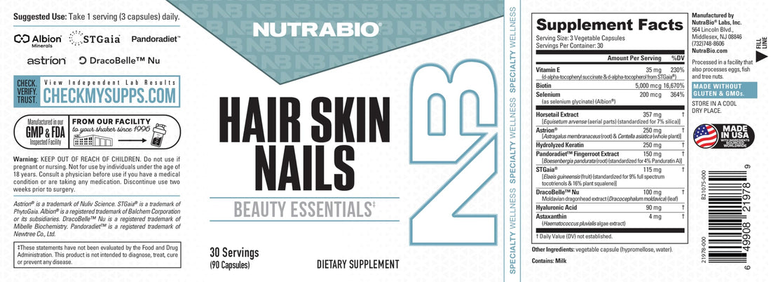 NutraBio Hair Skin Nails Vitamins | Enhanced Collagen Support | Skin Hydration | Hair Growth Vitamins for Women with Biotin, Keratin, Hyaluronic Acid & More - 90 Capsules NutraBio buy supplements canada