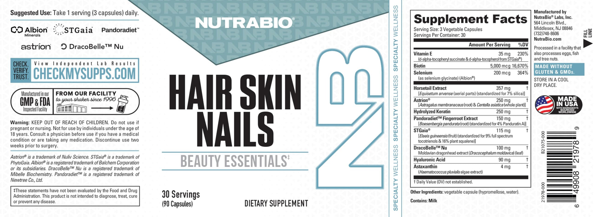 NutraBio Hair Skin Nails Vitamins | Enhanced Collagen Support | Skin Hydration | Hair Growth Vitamins for Women with Biotin, Keratin, Hyaluronic Acid & More - 90 Capsules NutraBio buy supplements canada