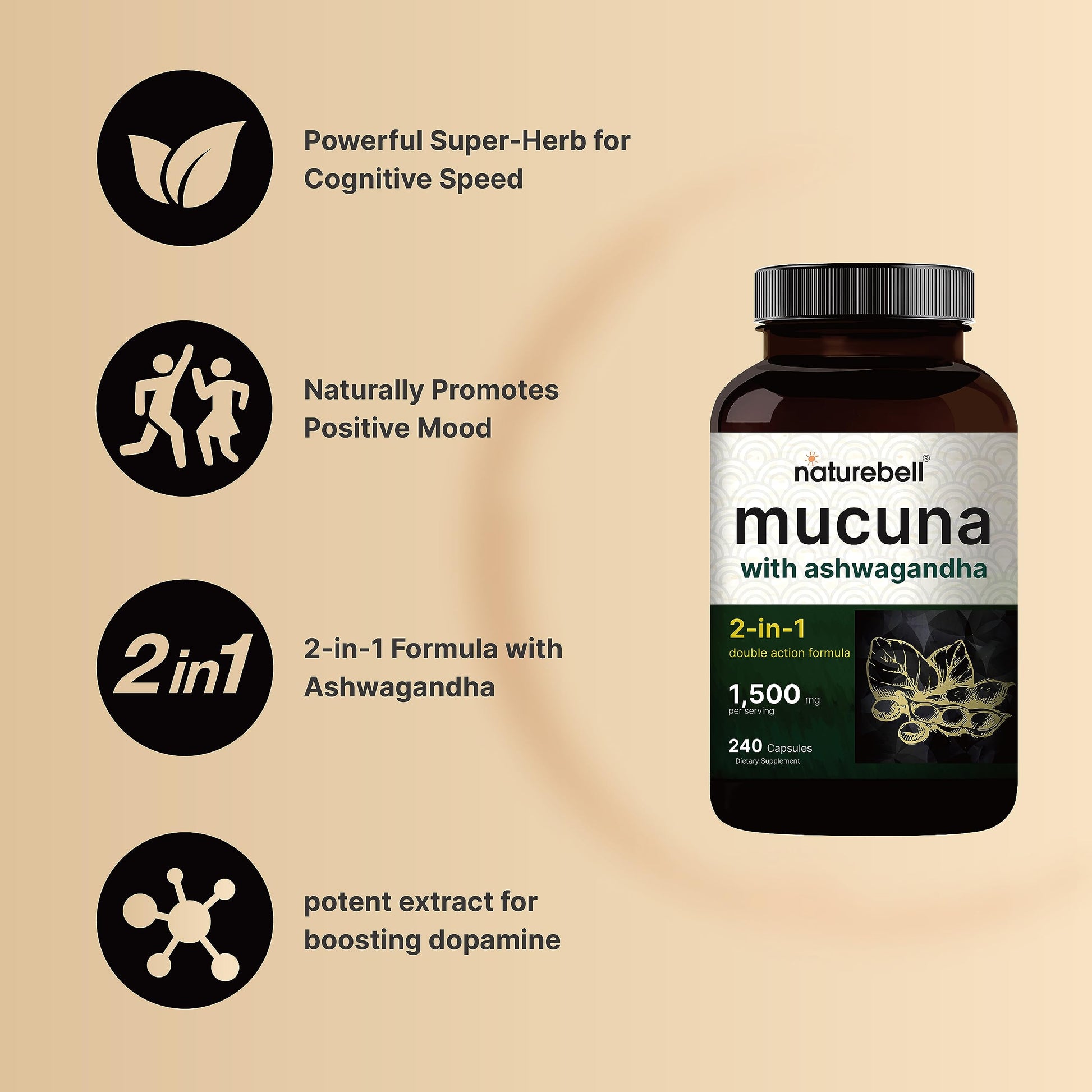 2 Pack NatureBell Mucuna Pruriens Capsules, 1500mg Per Serving, Made with Mucuna NatureBell buy supplements canada