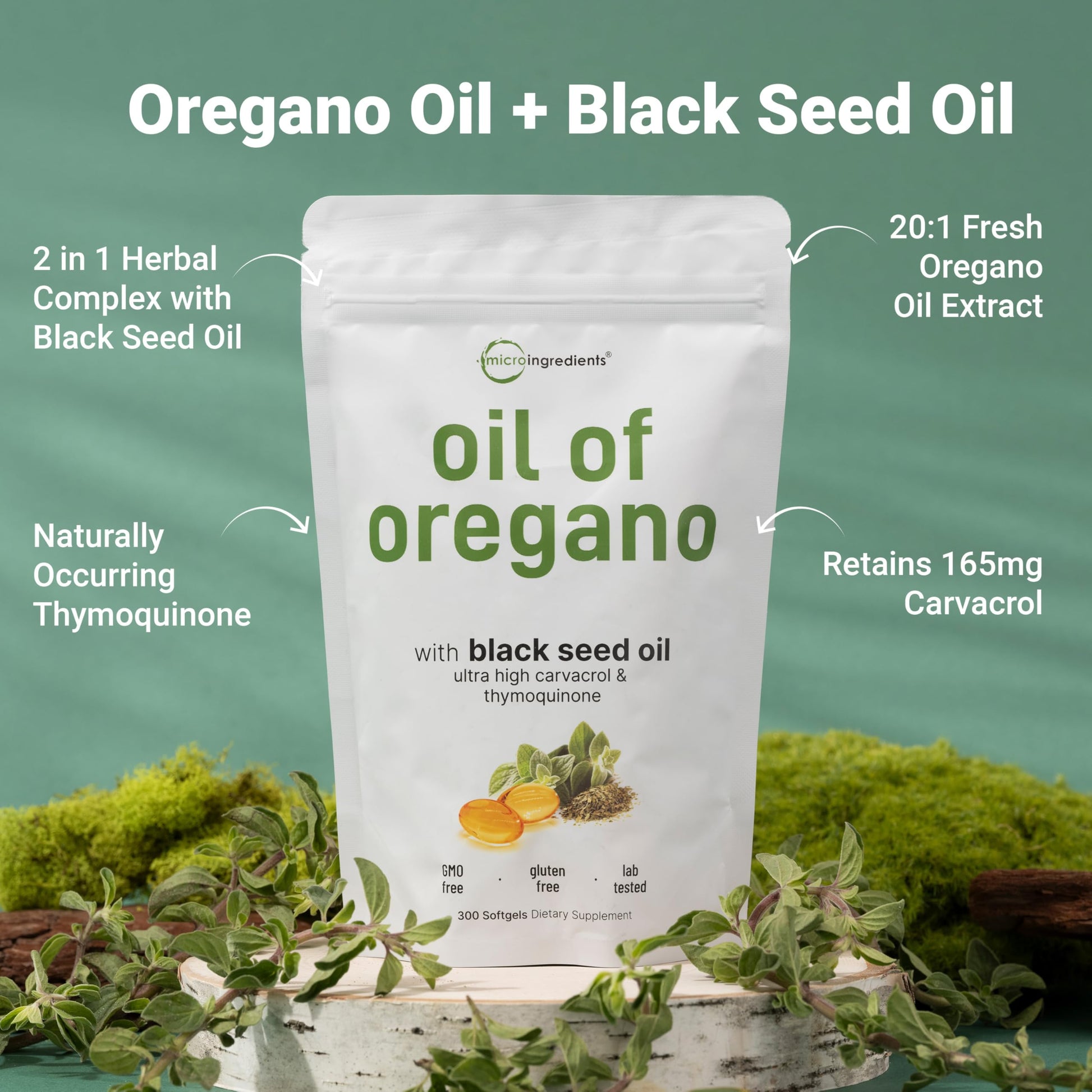 Micro Ingredients Oil of Oregano Softgels, 300 Count | 2 in 1 Formulated | 4X Strength Carvacrol & Thymoquinone | Plant Based, Non-GMO Micro Ingredients buy supplements canada