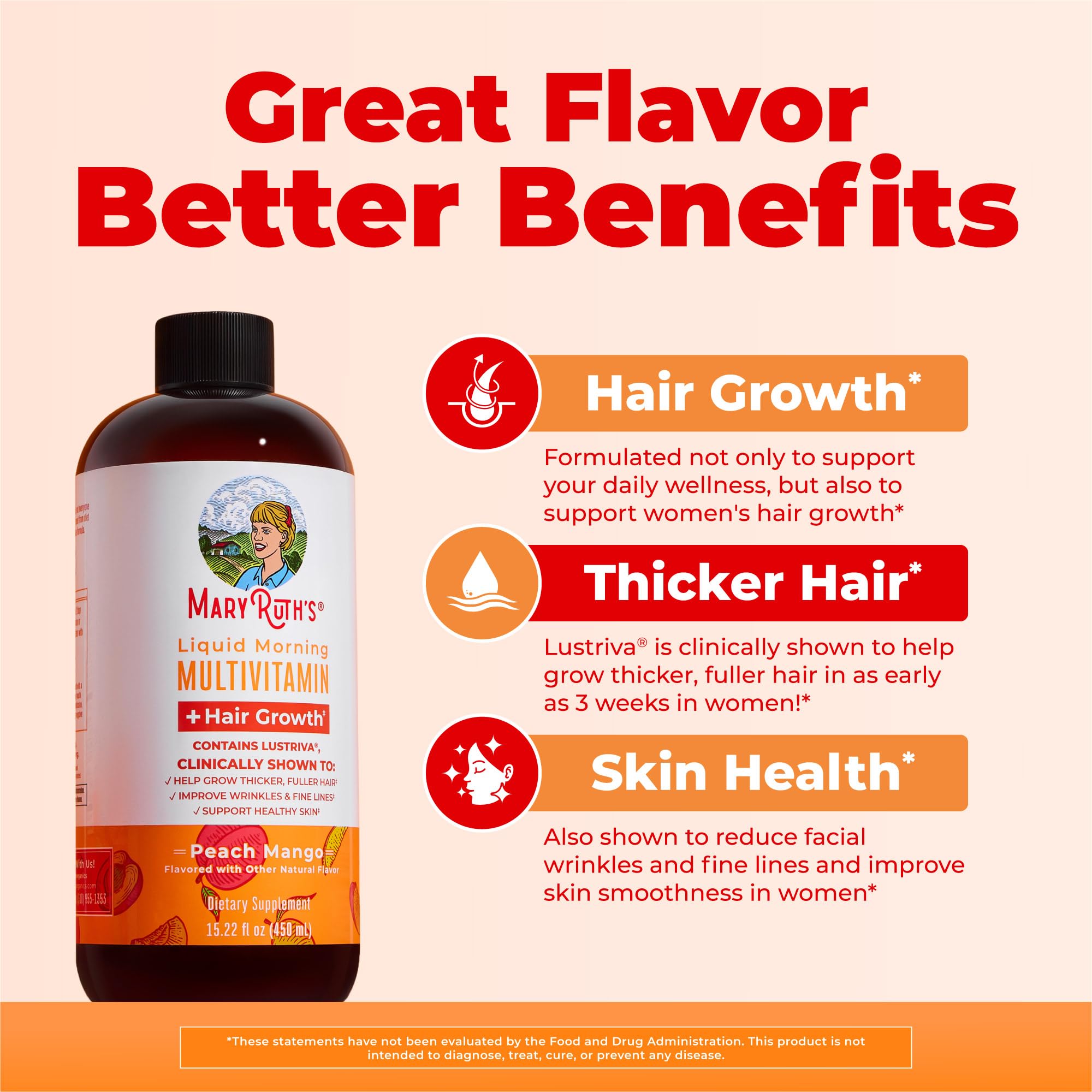 MARYRUTH'S Liquid Multivitamin+Hair Growth | Biotin 10000mcg | Lustriva Hair Growth Supplement | Clinically Tested in Women for Thicker Hair&Facial Wrinkle MARYRUTH'S buy supplements canada