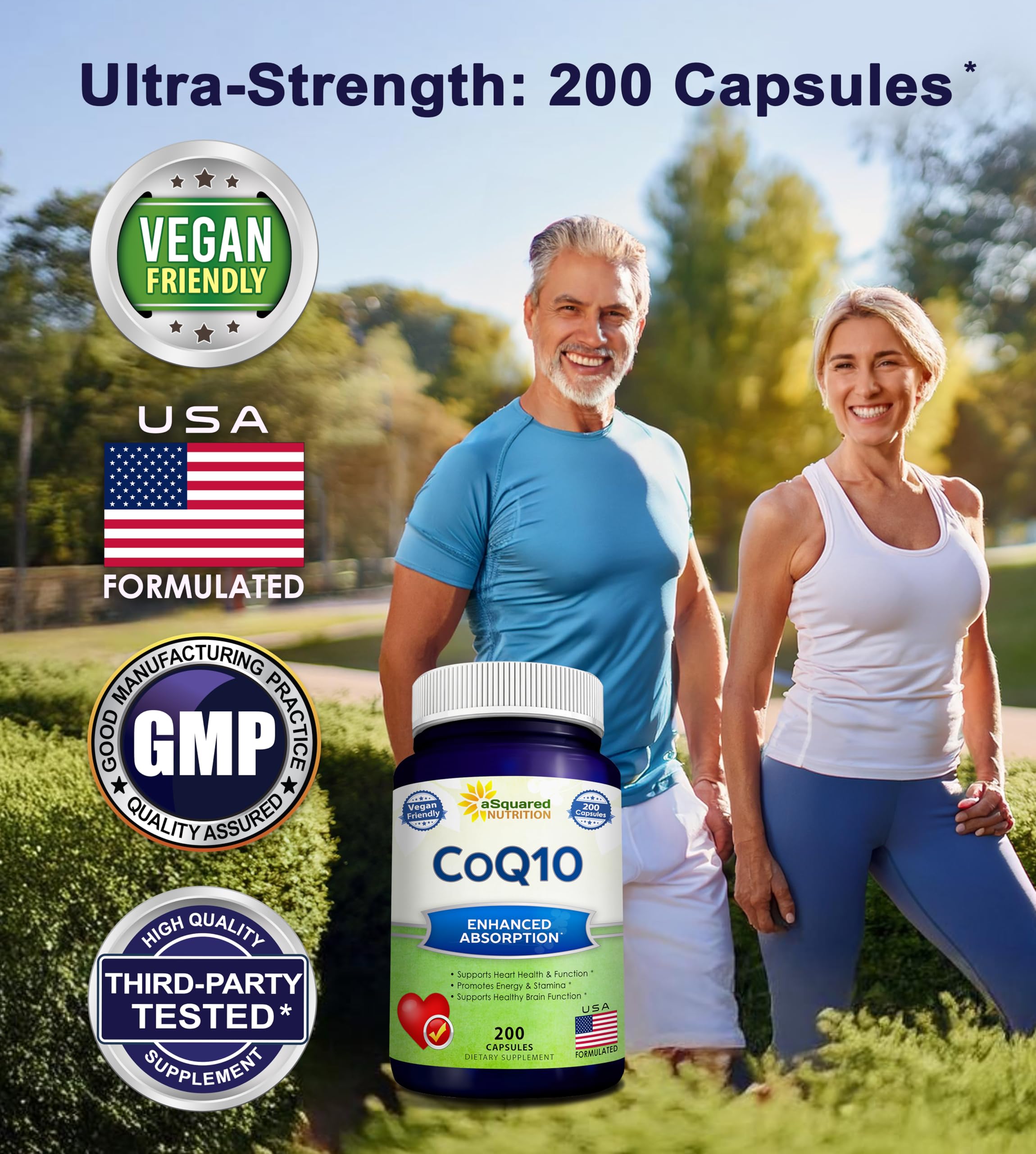 aSquared Nutrition CoQ10 (400mg Max Strength, 200 Capsules) - High Absorption Vegan Coenzyme Q10 Powder - Ubiquinone Supplement Pills, Extra Antioxidant CO Q-10 aSquared Nutrition buy supplements canada