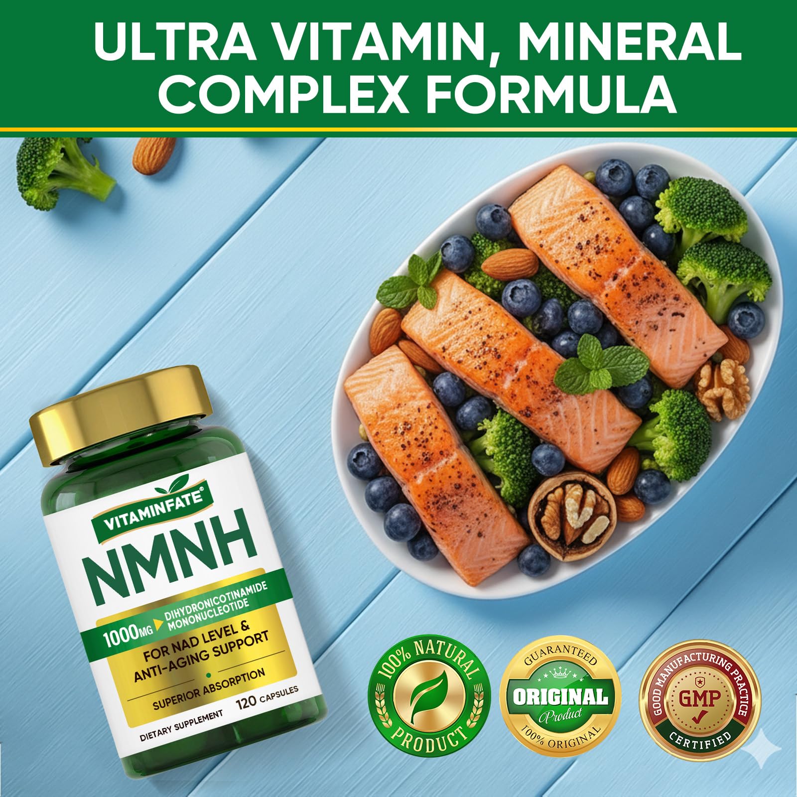 VITAMINFATE NMNH Supplement 1000 mg - 120 Capsules | NMN Alternative | Supports Anti-Aging, Cellular Energy and Repair, Metabolism & Brain Boost VITAMINFATE buy supplements canada