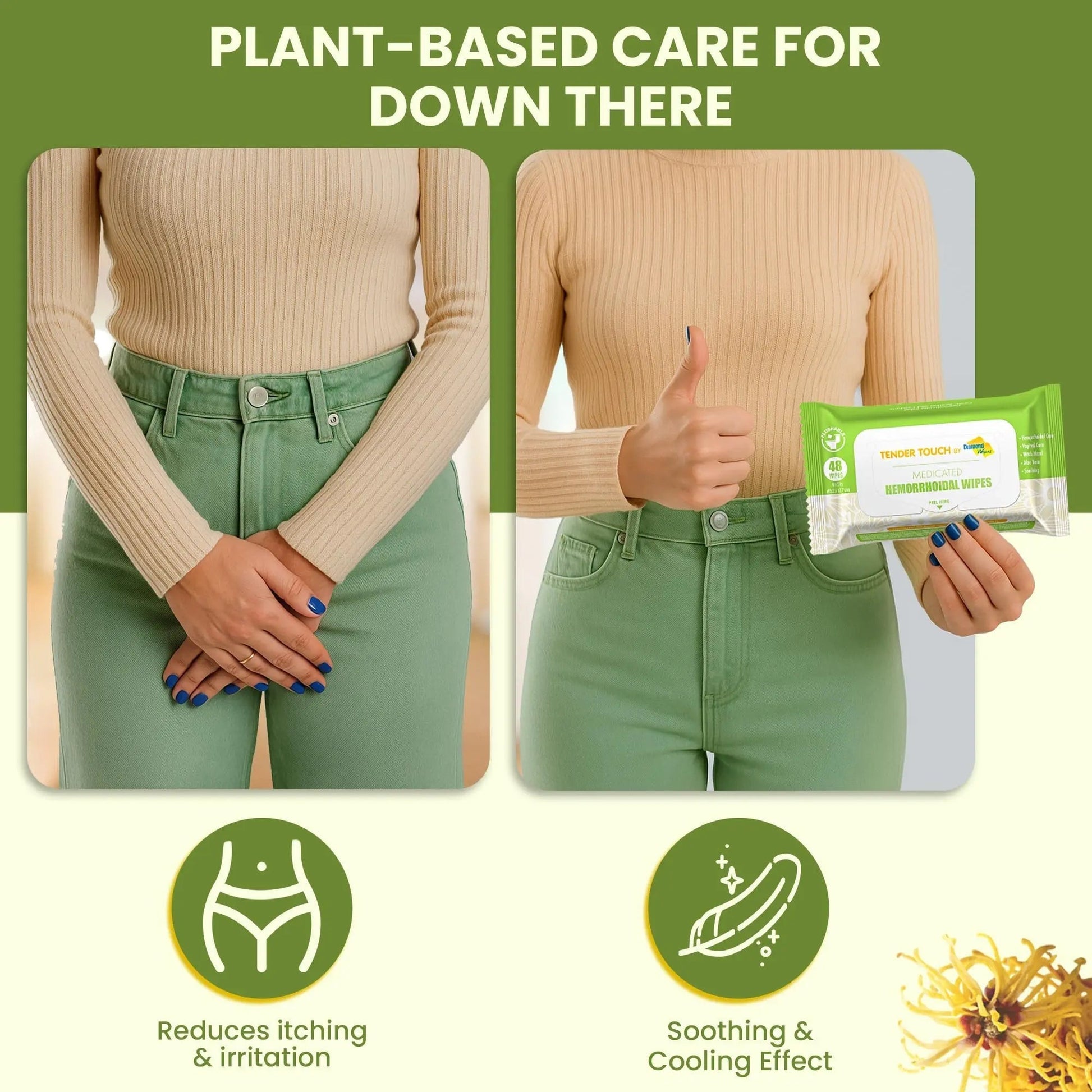 Tender Touch Hemorrhoid Wipes with Witch Hazel and Aloe, Flushable Medicated Wipes for Hemorrhoid and Vaginal Relief - Postpartum-Safe, Fragrance-free, Travel Size, 1 Pack, 48-ct. Diamond Wipes buy supplements canada