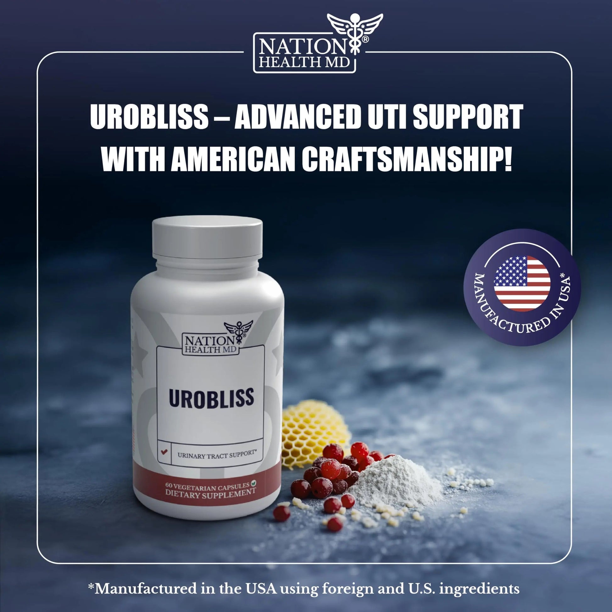 NATION HEALTH MD UroBliss Formula for Urinary Tract Support - D Mannose 1000mg Capsules with Cranberry Extract for Feminine Care and UTI-Health, 60 Capsules NATION HEALTH MD buy supplements canada