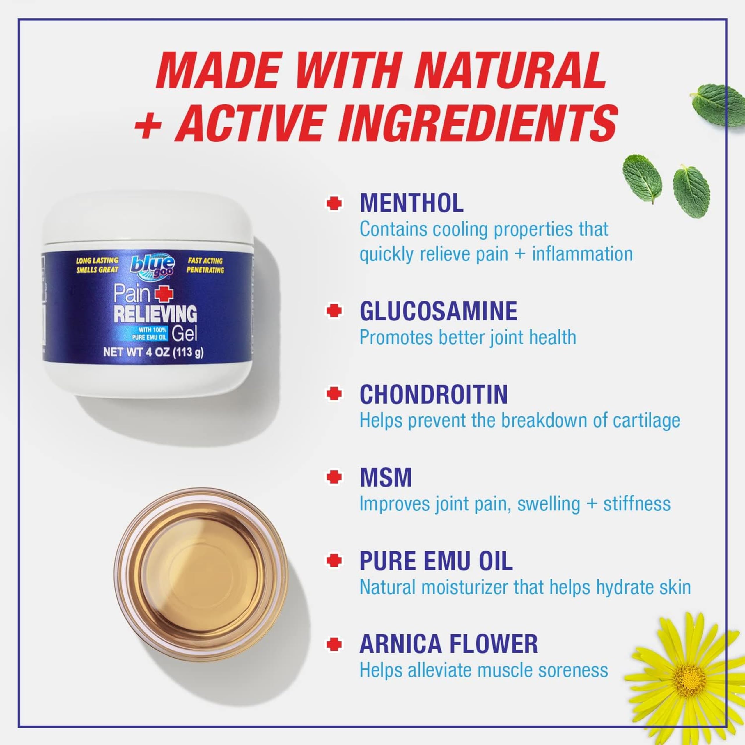 Blue Goo Pain Relieving Gel – Relief for Back, Neck, Muscle and Joint Pain, Fast-Acting Cooling and Soothing Relief with 100% Pure Emu Oil, 4 oz (1 Pack) Blue Goo buy supplements canada