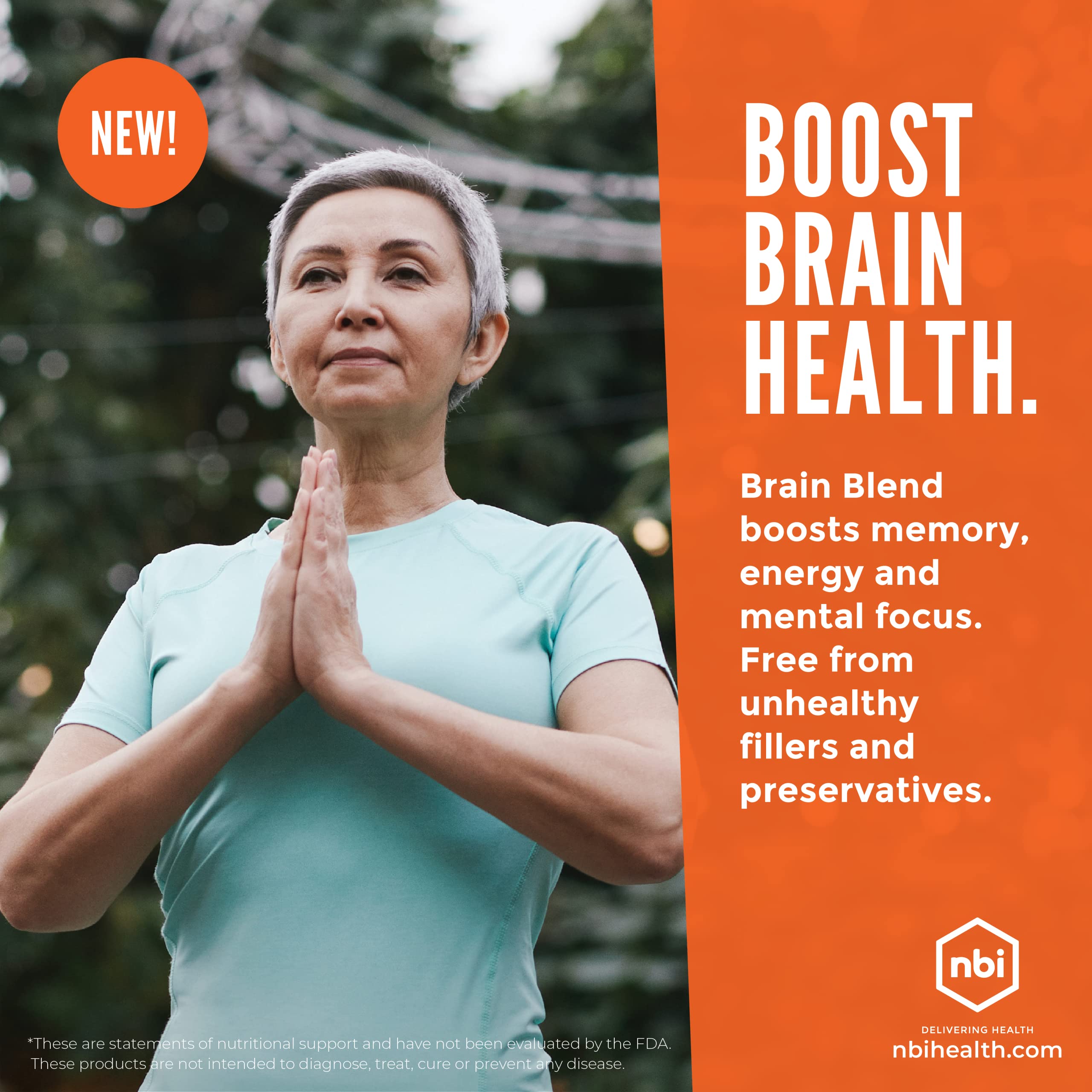 NBI Brain Blend for Memory, Focus, Concentration, Cognitive Function for Men & Women | Caffeine-Free with ALCAR, Alpha Lipoic Acid, Huperzine A, Turmeric | Nootropic | 120ct Capsules NBI buy supplements canada