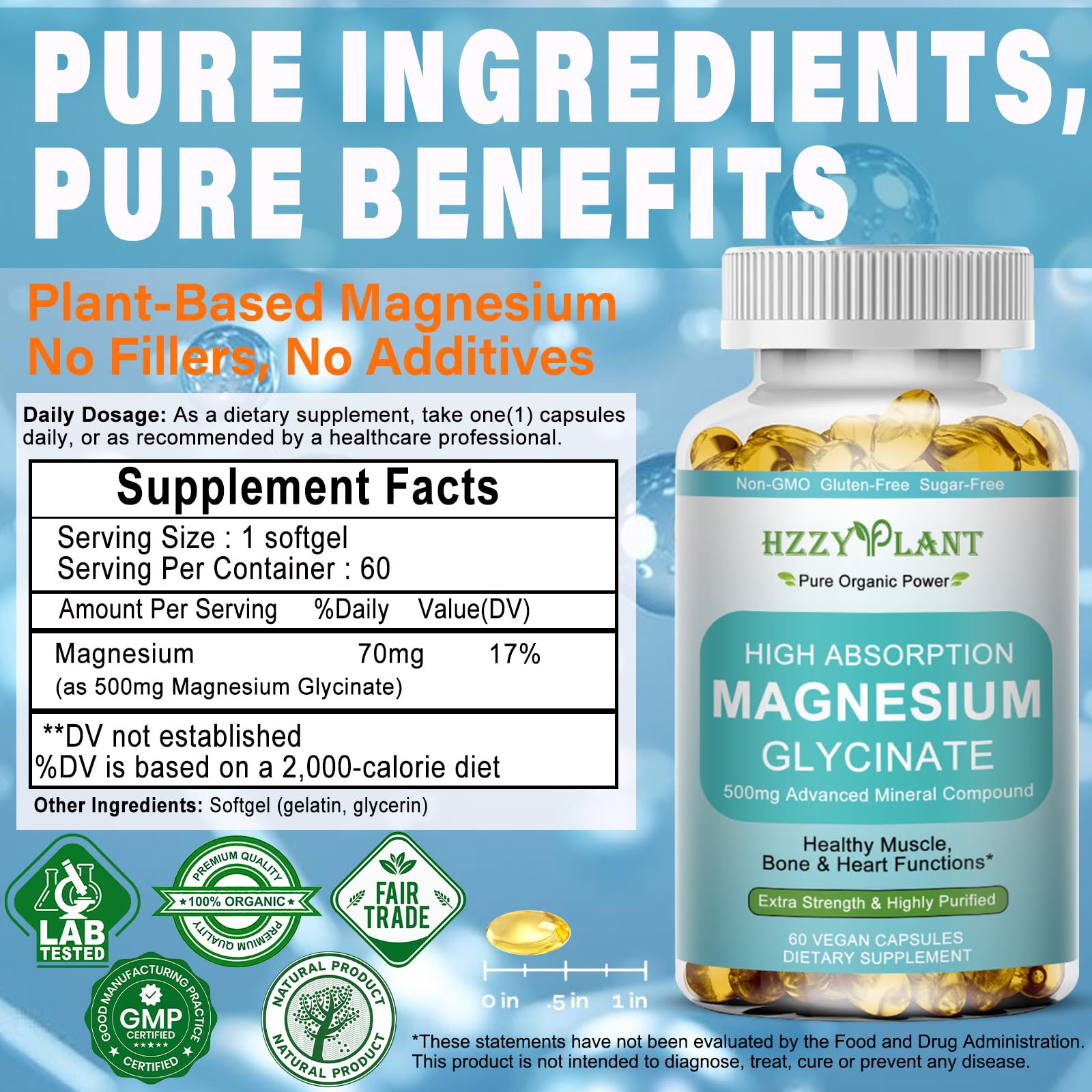 Magnesium Glycinate 500mg Softgels, High Absorption Magnesium Supplement Softgel Capsules for Muscle, Heart, Sleep & Bone Support, Stress Relief, Nerve Health & Metabolism, Non-GMO, 2 Month Supply HZZYPLANT buy supplements canada