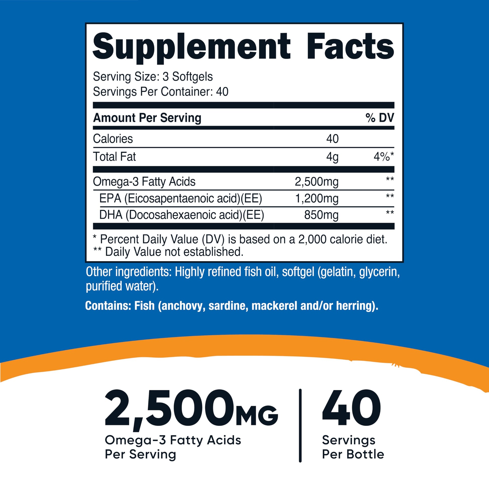 Nutricost Omega 3 Fish Oil - 2500MG, 120 Softgels (40 Serv) - Fish Oil, Wild Caught! 1200mg EPA 850mg DHA Nutricost buy supplements canada