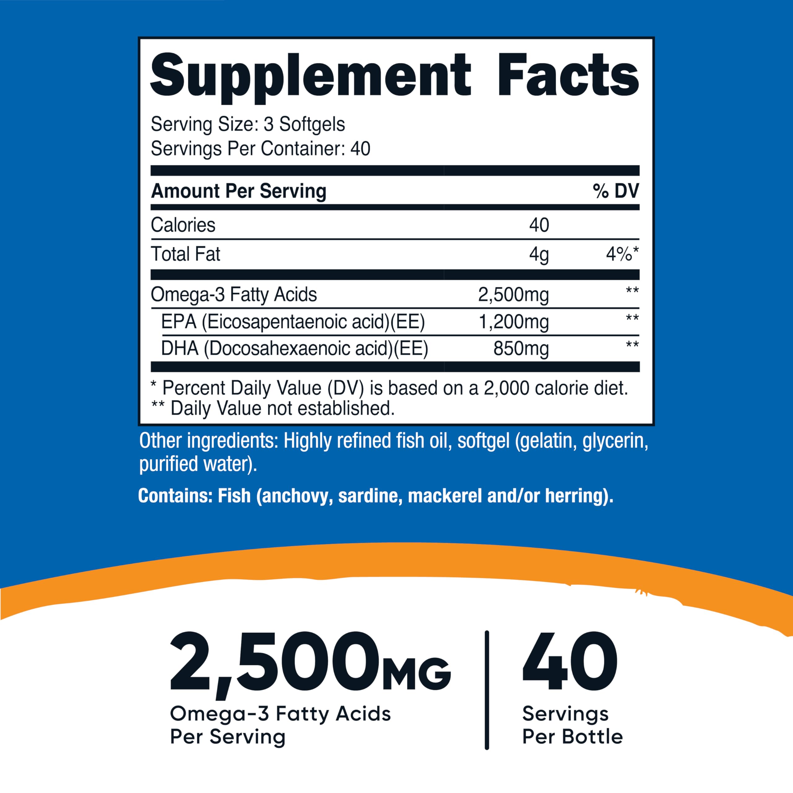 Nutricost Omega 3 Fish Oil - 2500MG, 120 Softgels (40 Serv) - Fish Oil, Wild Caught! 1200mg EPA 850mg DHA Nutricost buy supplements canada