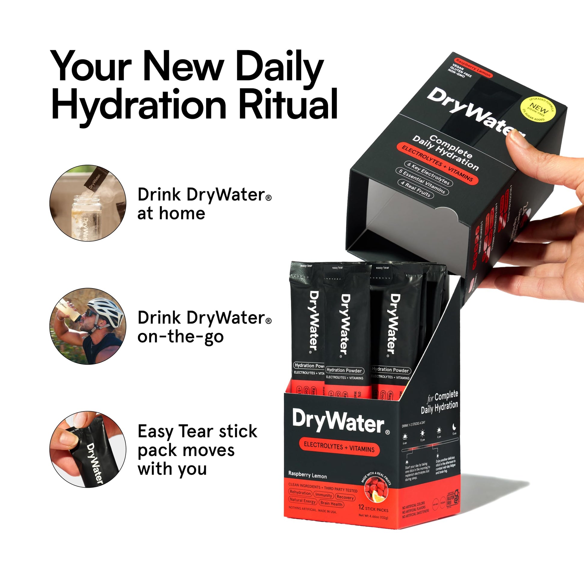 DryWater Electrolyte Powder Packets, Raspberry Lemon - Stevia-Free Hydration Packets Drink Mix with Zero Added Sugar for Rehydration & Energy - 6 Key Electrolytes DryWater buy supplements canada