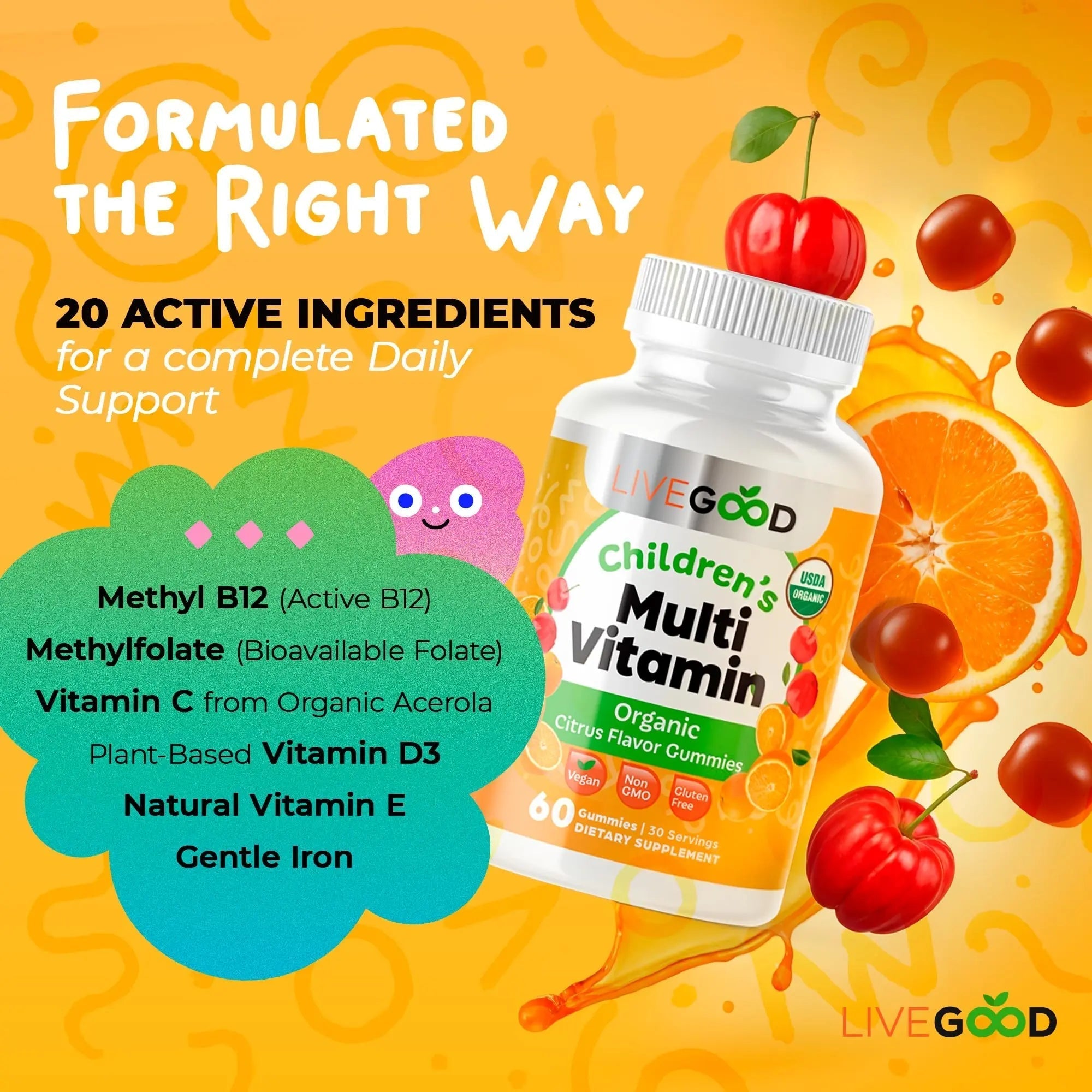LIVEGOOD Organic Children’s Multivitamin Gummies, Kids Multivitamin, Vitamin D for Toddlers and Children, Organic Kids Chewable Vitamins for Immunity LIVEGOOD buy supplements canada