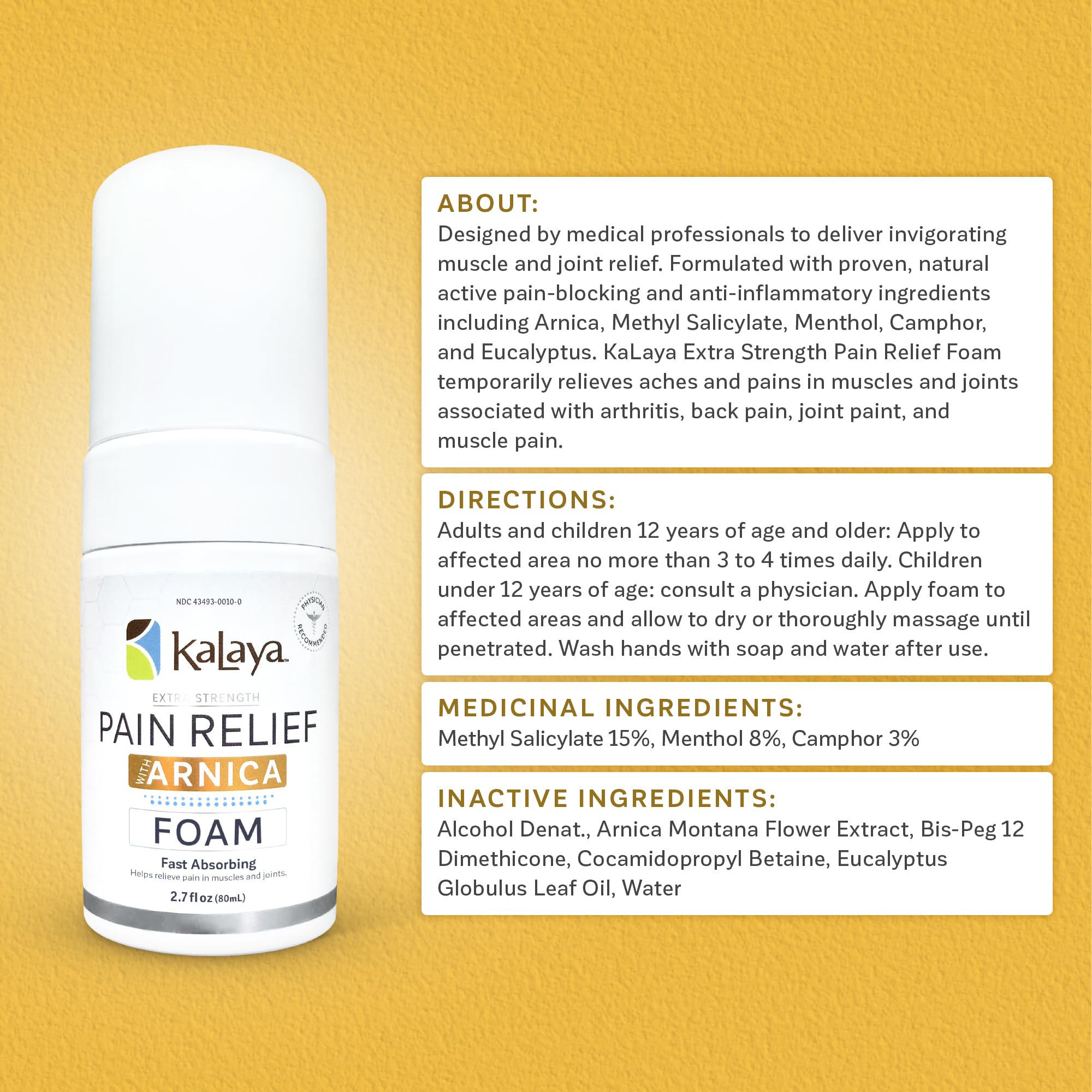 Kalaya Naturals Extra Strength Pain Relief Foam with Arnica - Supports Pain Relief in Muscle & Joints (2.7 Ounces) Kalaya Naturals buy supplements canada