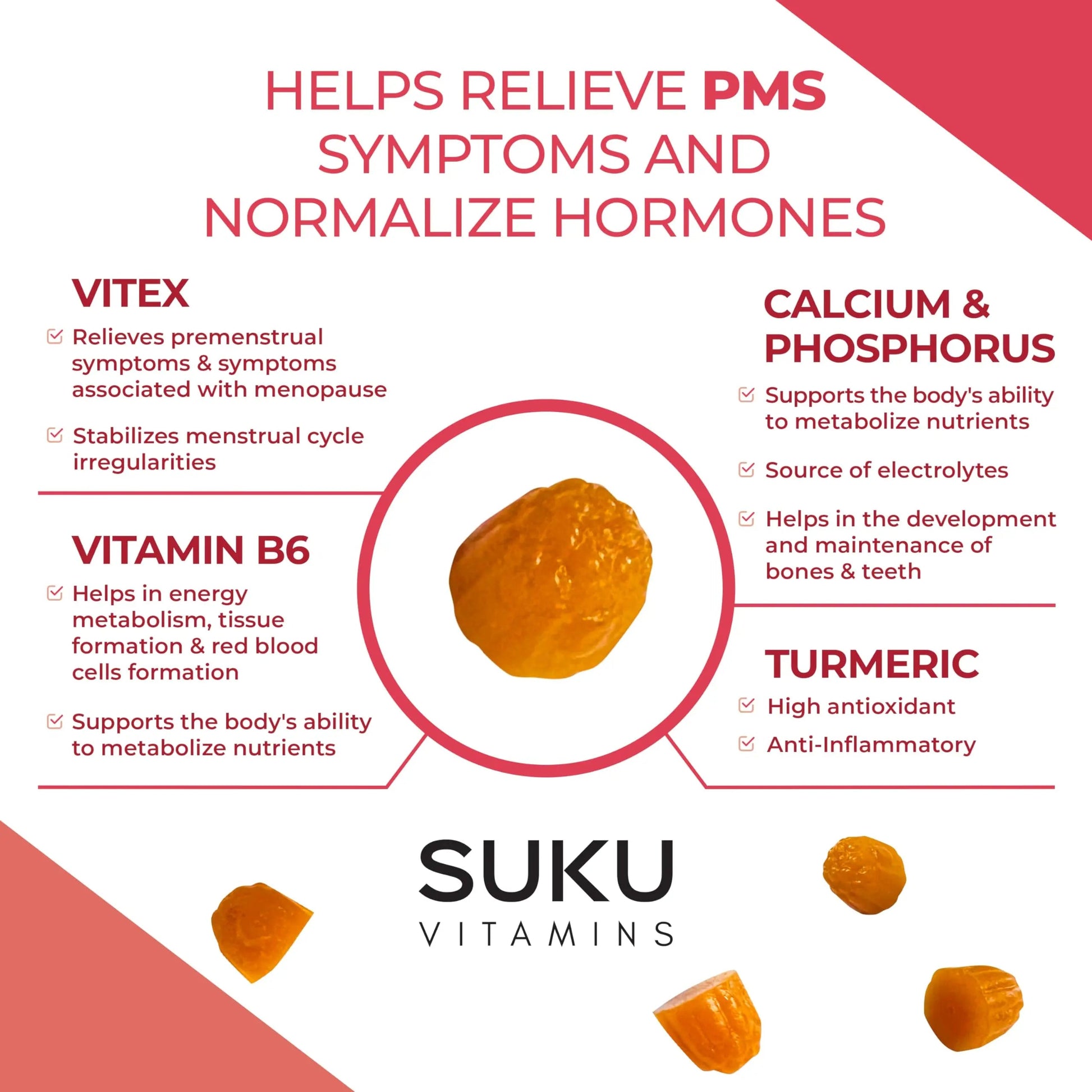 SUKU Vitamins - PMS Gummy Supplement with Chasteberry to Relieve PMS and Menopause Peach Mango Gummies (50 Count) SUKU buy supplements canada