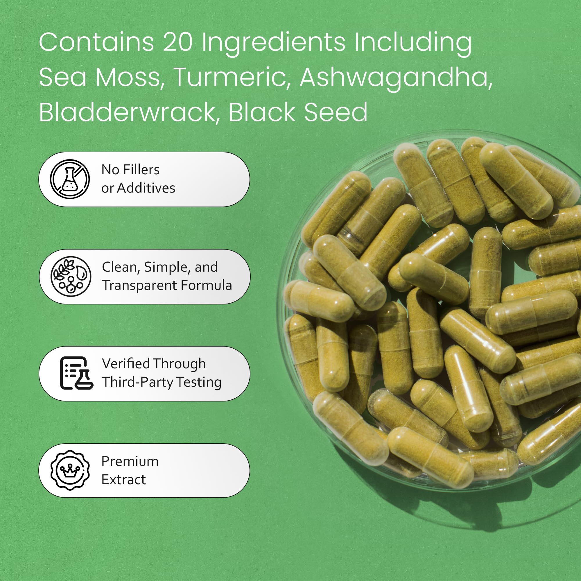 Sea Moss, Black Seed Oil, Bladderwrack, Turmeric, Ashwagandha, Burdock, Vitamin C, D3, Yellow Dock Root, Manuka, Dandelion - 90 Veggie caps NaturaLife Labs buy supplements canada