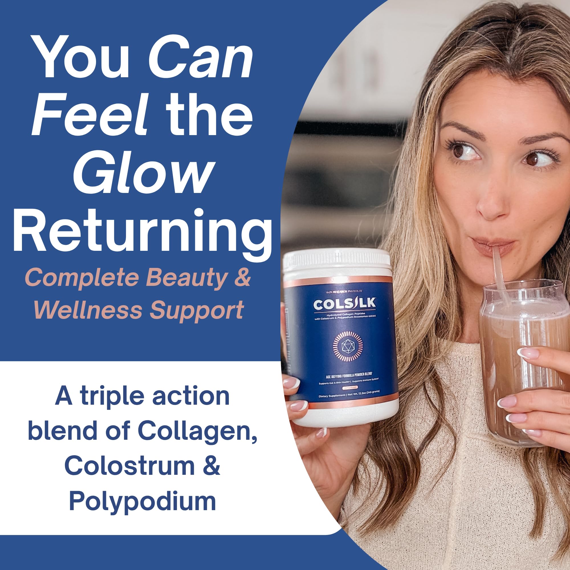 SRILabs ColSilk Unflavored Hydrolyzed Collagen Powder with Colostrum and Polypodium - Skin, Hair, Nails, Gut Health and Joint Support - One Scoop Daily | 1 Month Supply Skin Research Institute buy supplements canada
