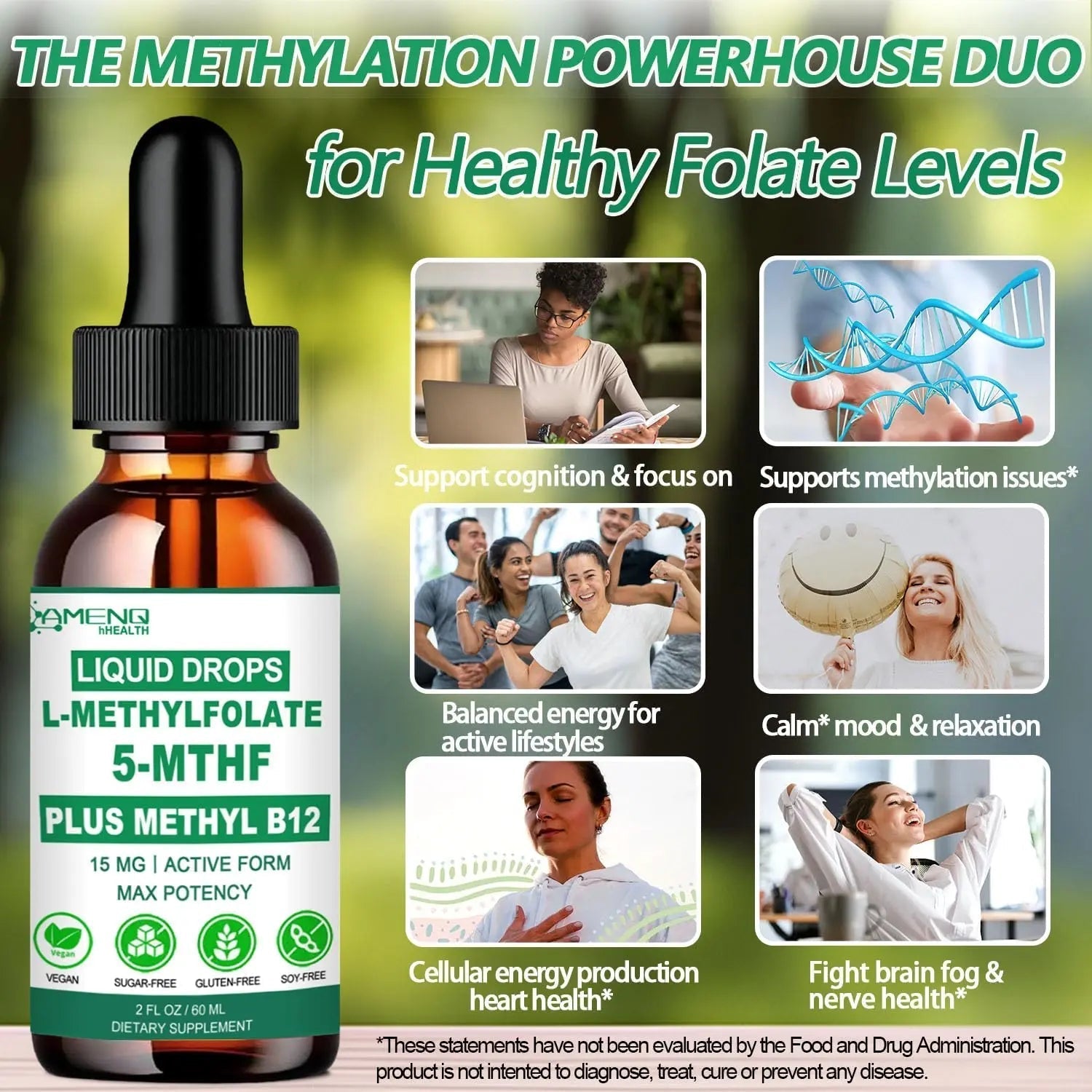 Methylfolate Supplement Liquid Drops, L Methy Folate 15mg Plus Methy B12, B6, B2 Multivitamin, Metabolically Active 5-MTHF Form AMENQ hHEALTH buy supplements canada