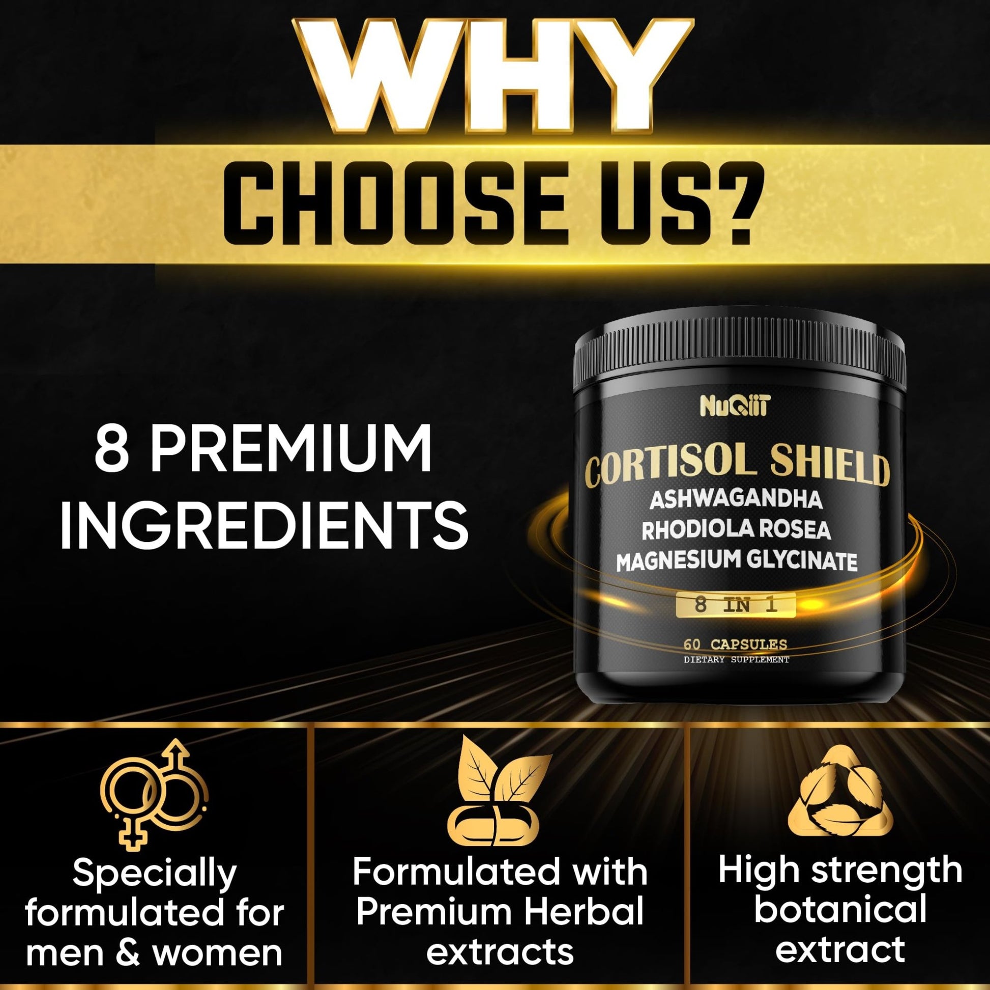 8in1 Cortisol Shield - Ashwagandha and Magnesium, Rhodiola Rosea, Lions Mane, Sea Moss, Turmeric, St Jonh's Wort - Mind& Mood Balance, Rest Well, Support Immume - 60 Capsules - OzHealthStandard
