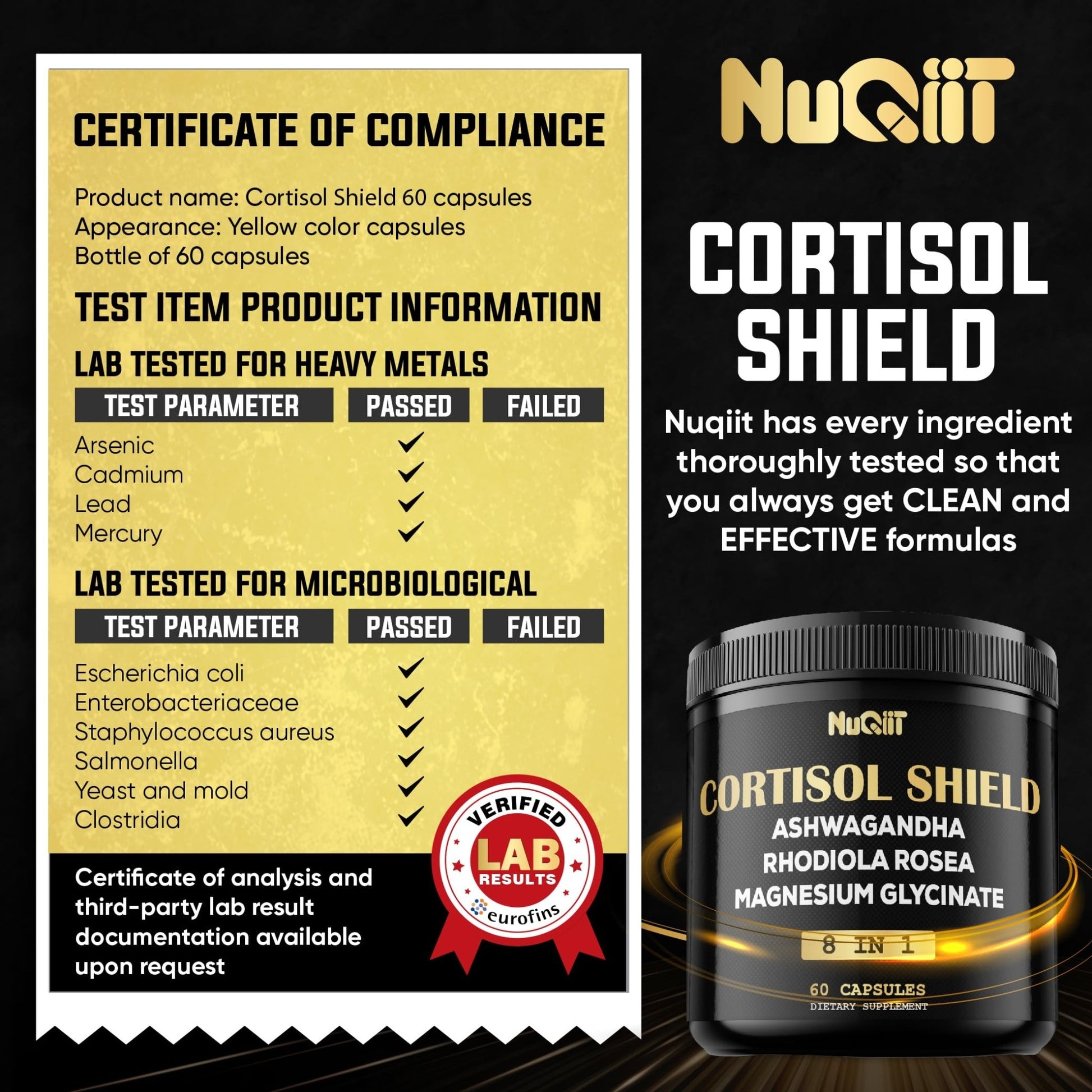 8in1 Cortisol Shield - Ashwagandha and Magnesium, Rhodiola Rosea, Lions Mane, Sea Moss, Turmeric, St Jonh's Wort - Mind& Mood Balance, Rest Well, Support Immume - 60 Capsules - OzHealthStandard