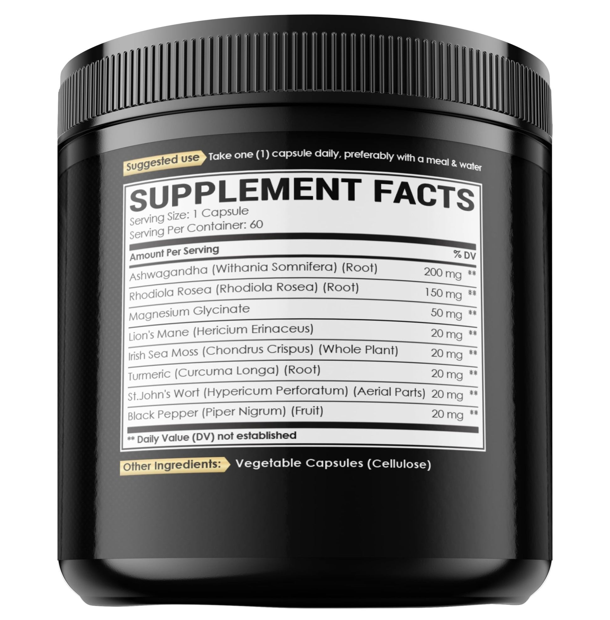 8in1 Cortisol Shield - Ashwagandha and Magnesium, Rhodiola Rosea, Lions Mane, Sea Moss, Turmeric, St Jonh's Wort - Mind& Mood Balance, Rest Well, Support Immume - 60 Capsules - OzHealthStandard