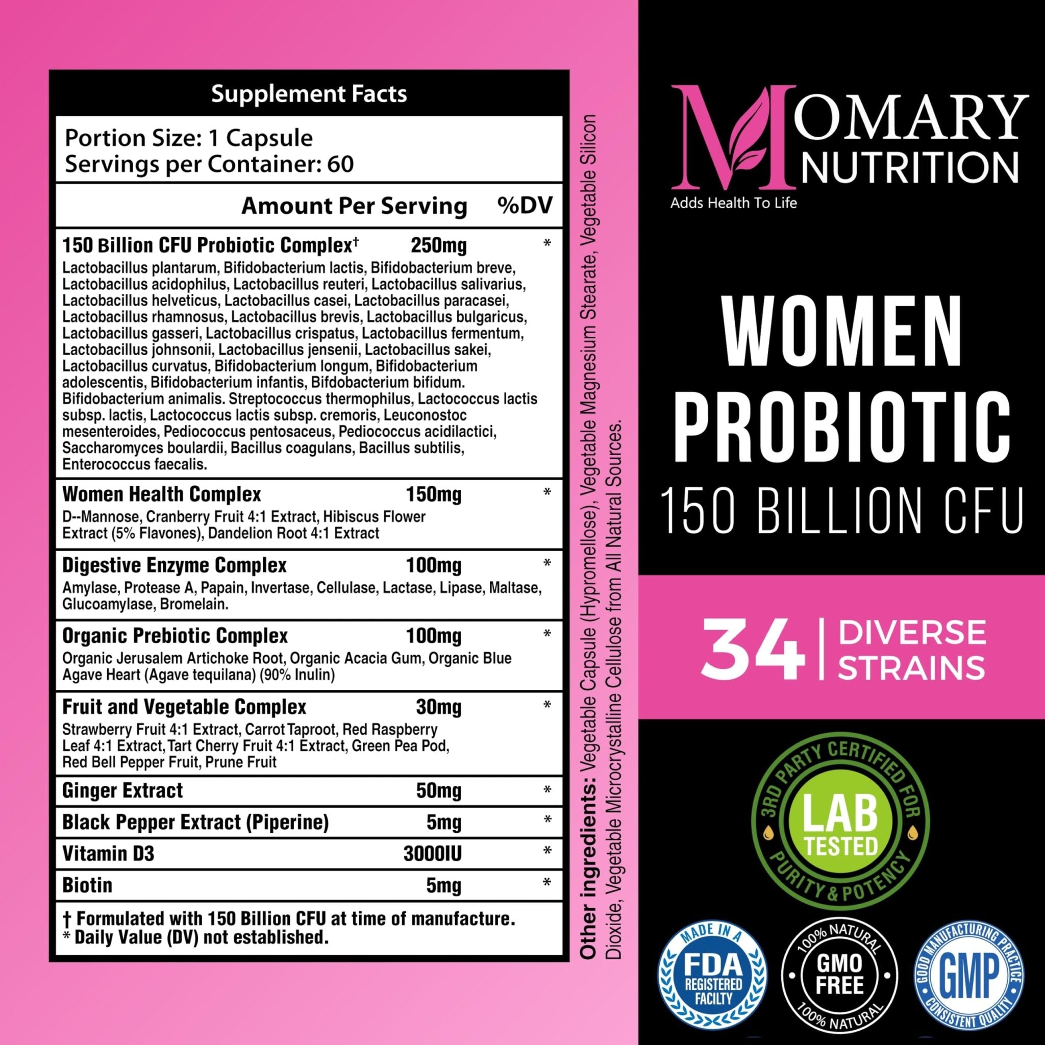 9-in-1 Bio Cultures Complex for Women – 150 Billion CFU Probiotics with 34 Diverse Strains, Organic Prebiotics, Postbiotics, Digestive Enzymes & Biotin – Supports Digestive Balance & Gut Microbiome - OzHealthStandard