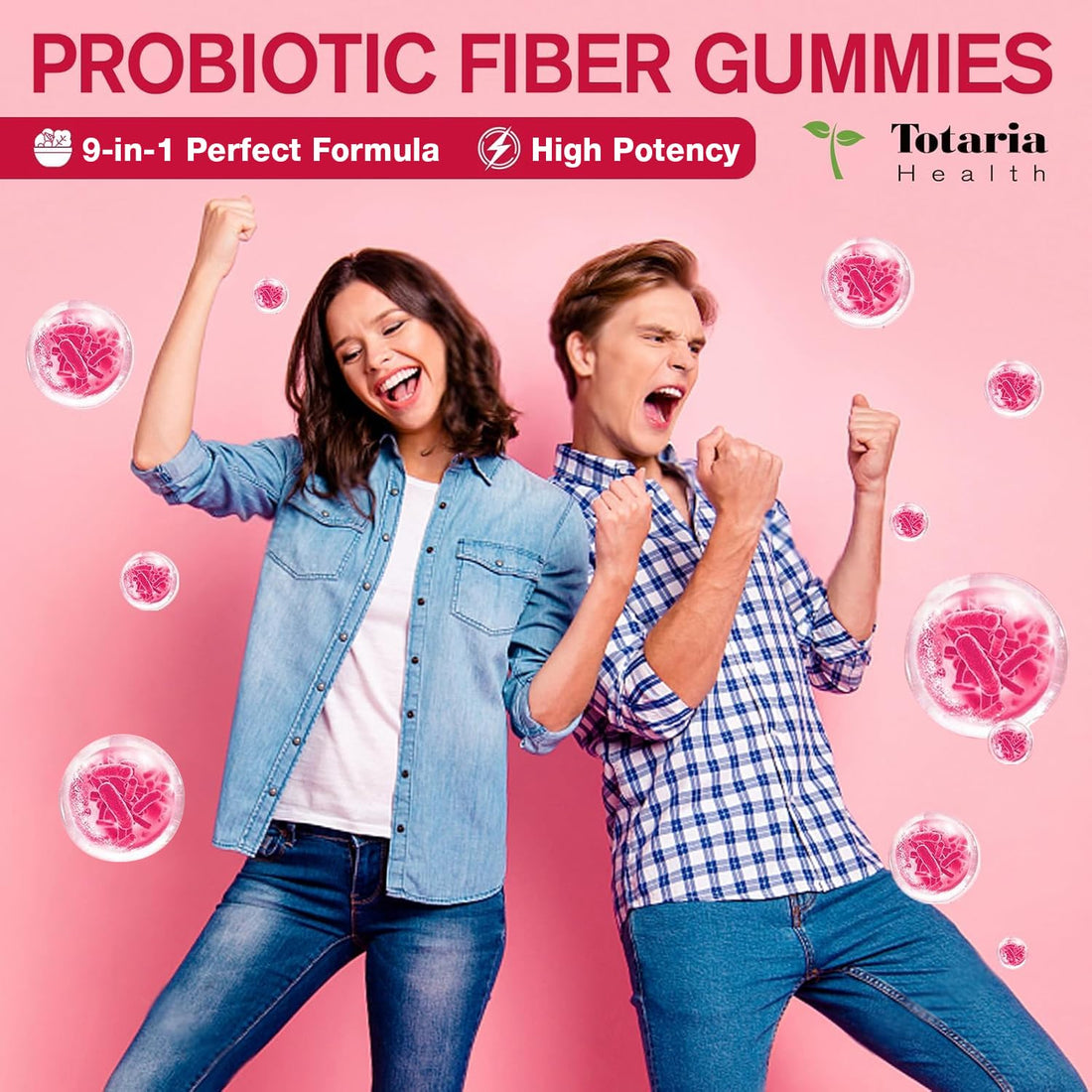 9-in-1 Probiotic Prebiotic Fiber Gummies for Adults & Teens, Sugar-free Fiber Supplement with Psyllium Husk, FOS, Inulin, ACV & 5 Billion CFU Bacillus Coagulans - OzHealthStandard