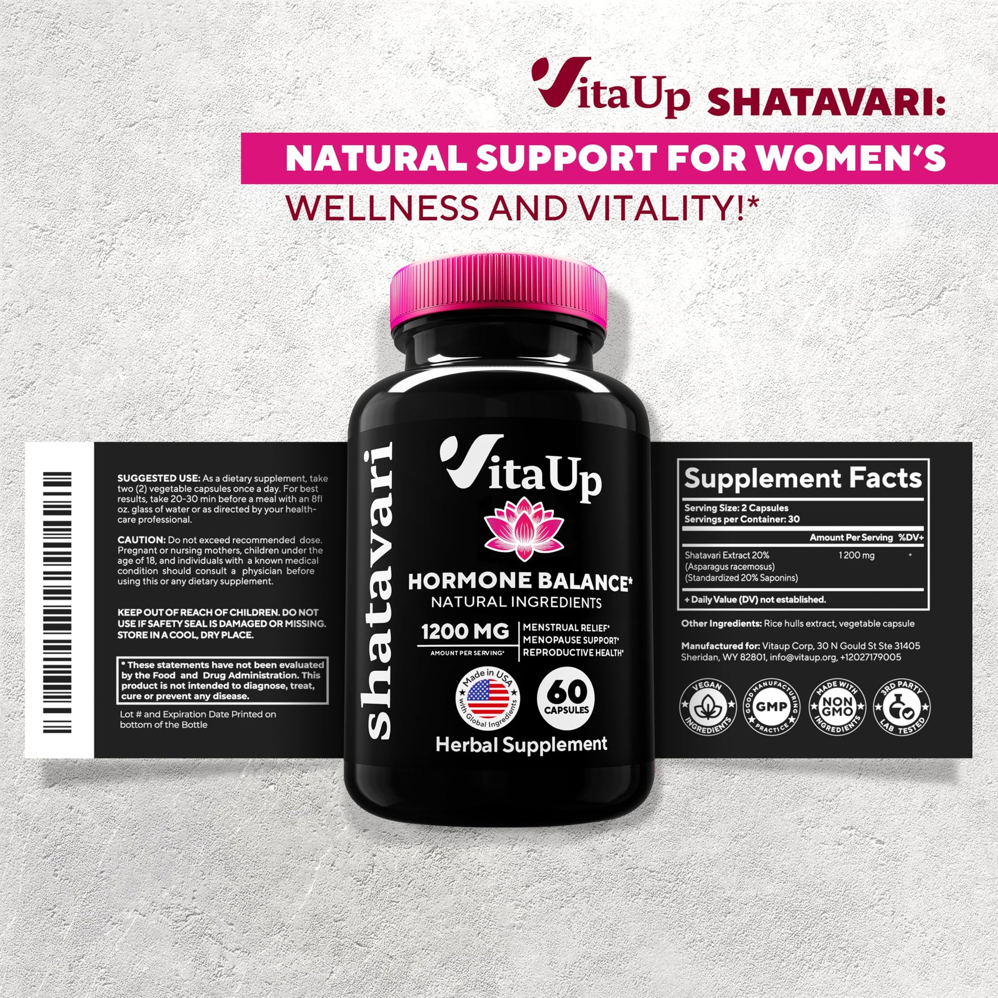 VitaUp Shatavari Capsules for Women 1200mg - USA Made Shatavari Root Supplement for Normal Hormonal Support, Menopause & Menstrual Wellness - 60 Vegan Capsules VitaUp buy supplements canada
