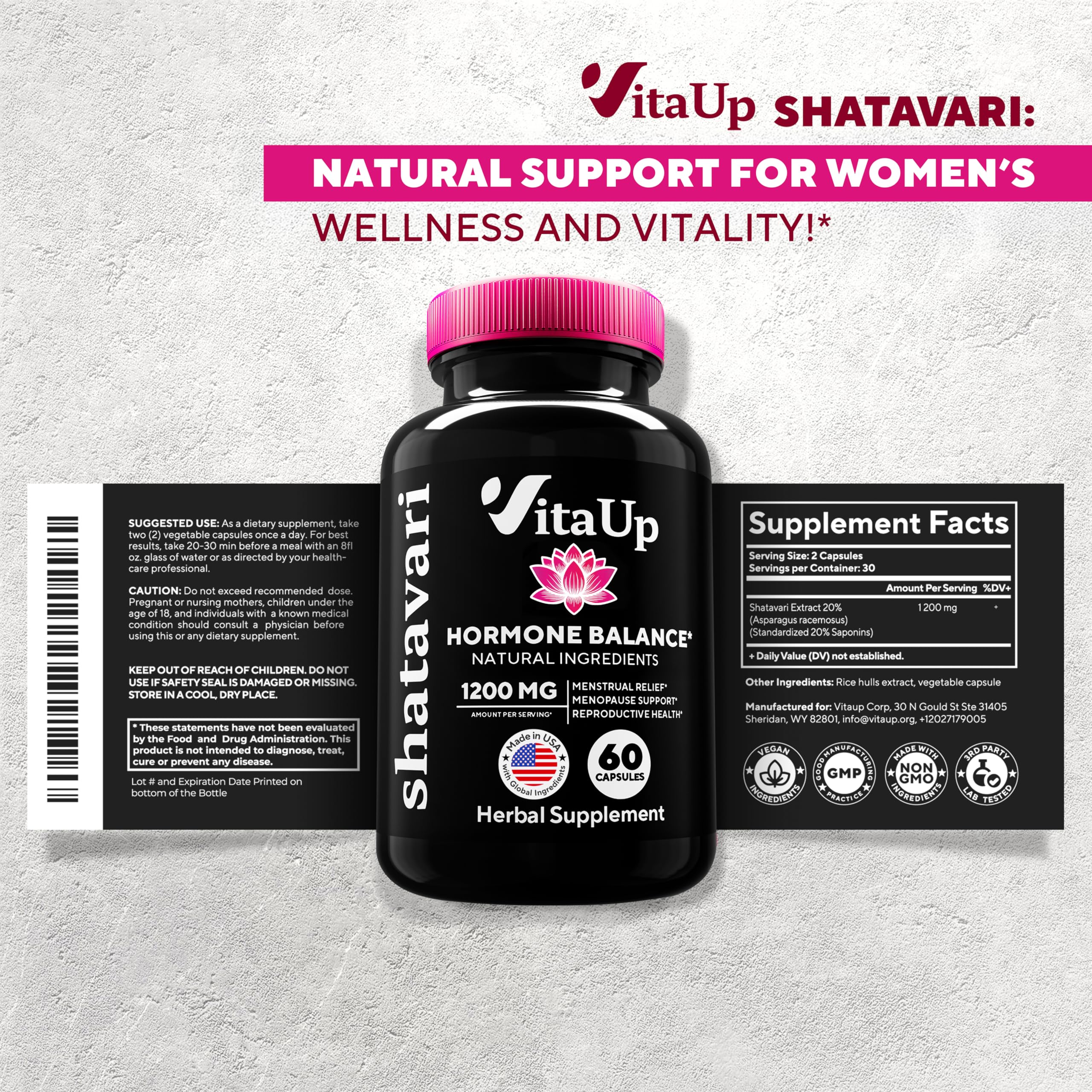 VitaUp Shatavari Capsules for Women 1200mg - USA Made Shatavari Root Supplement for Normal Hormonal Support, Menopause & Menstrual Wellness - 60 Vegan Capsules VitaUp buy supplements canada