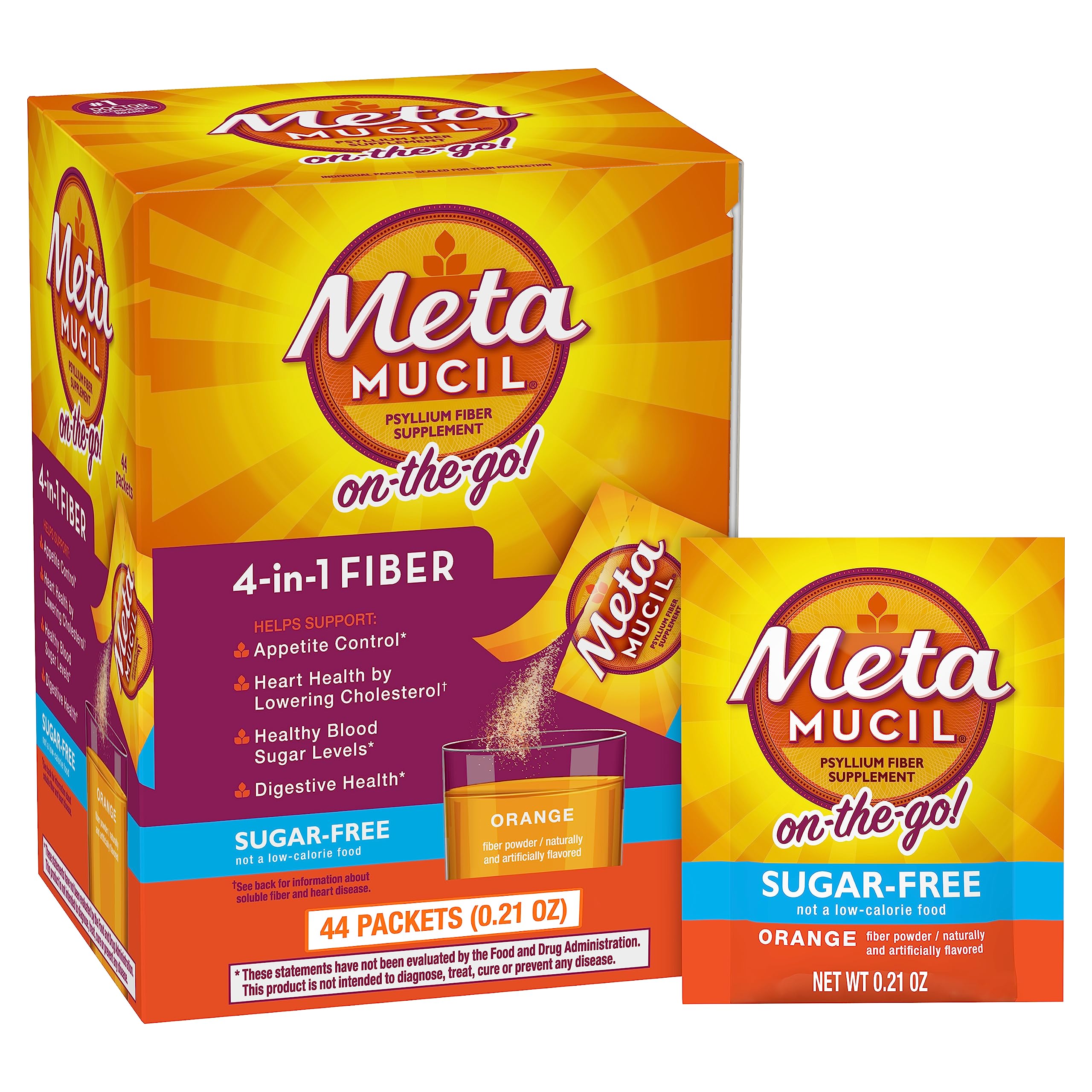 Metamucil On-the-Go Packets, Sugar-Free, 44 Packets, 4-in-1 Psyllium Husk Fiber Supplement, Orange Flavored, Individual Servings Great for Travel Metamucil buy supplements canada