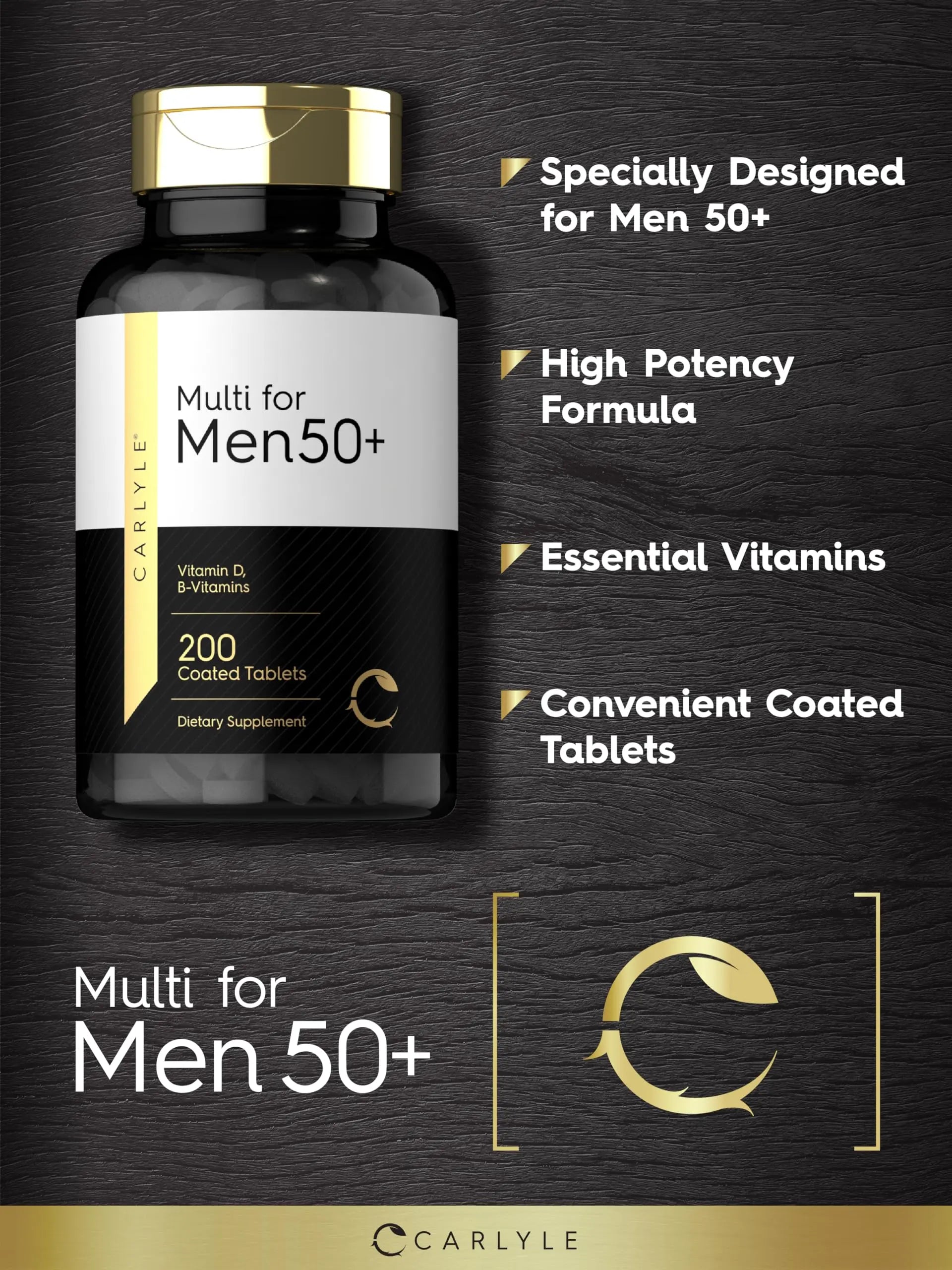 Carlyle Multivitamin for Men 50+ | 200 Count | with B Vitamins, Vitamin D, Magnesium & Zinc | Non-GMO, Gluten Free Supplement Carlyle buy supplements canada