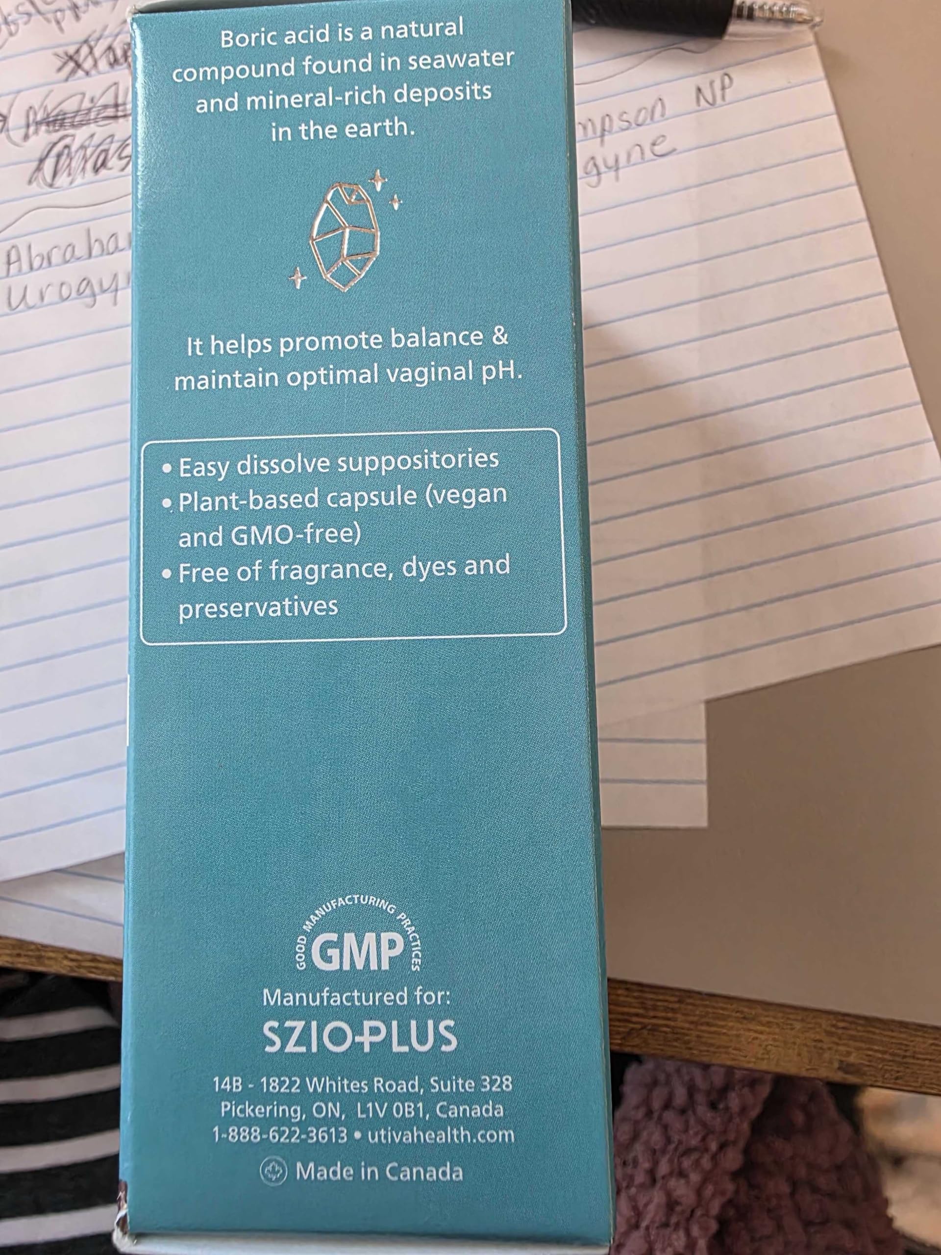 Szio+ Utiva Boric Acid Suppositories for Women - pH Balance - Feminine Care - 600mg Boric Acid to Lower pH and Support Vaginal Health, BV Treatment for Women, 30 Vaginal Suppositories Szio+ buy supplements canada